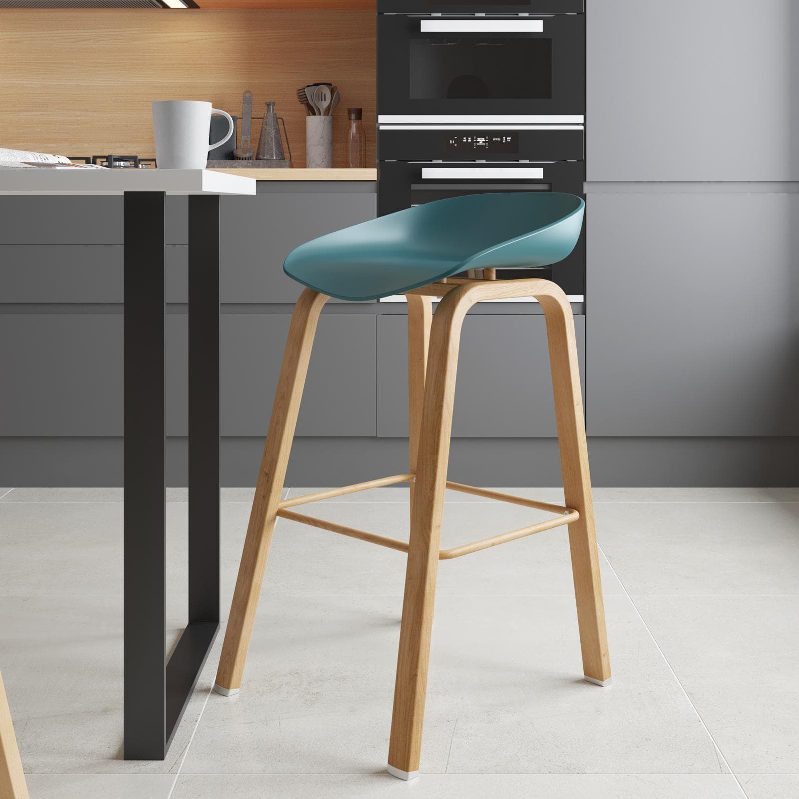 Set 2 sgabelli seduta blu petrolio e gambe in metallo effetto legno - Alborg
