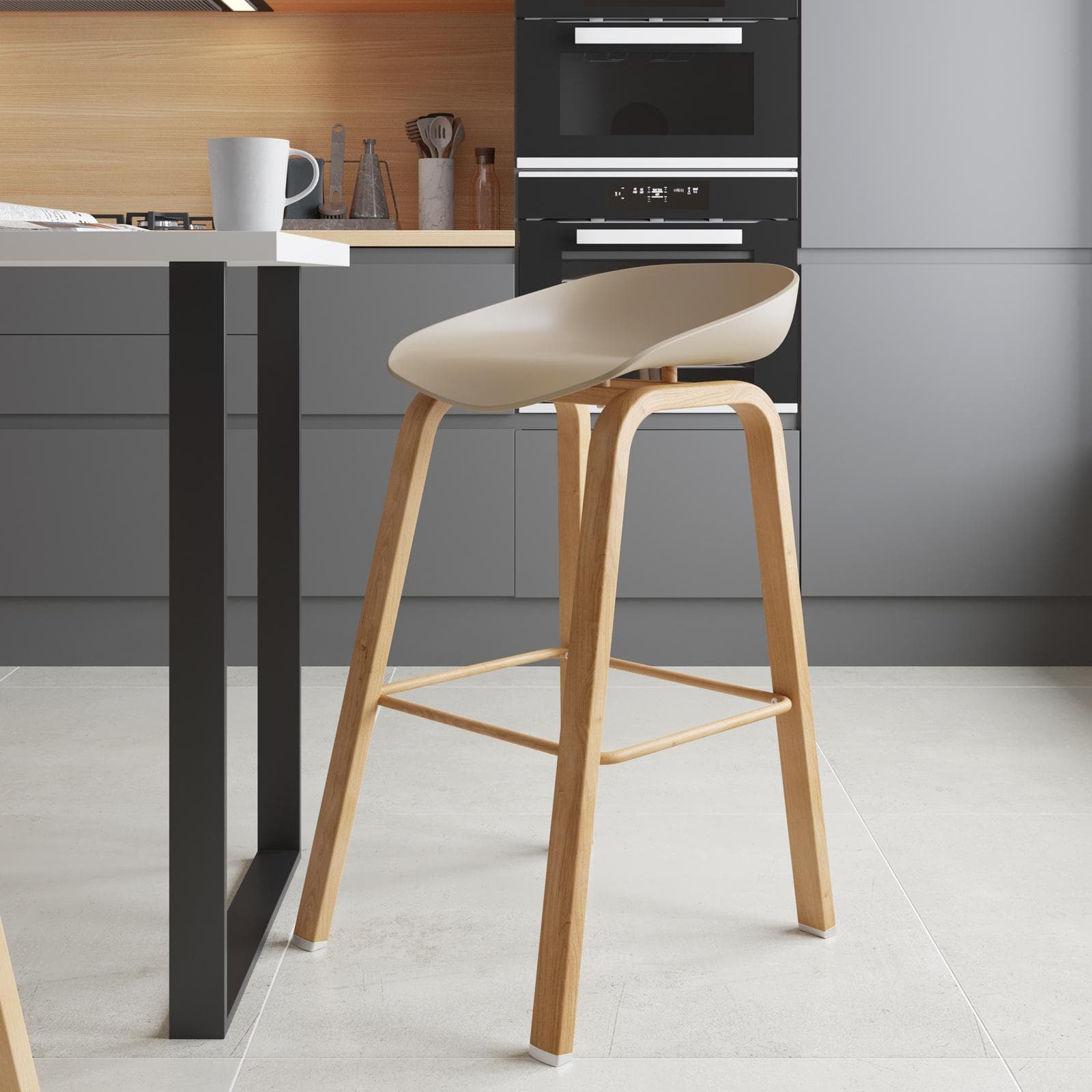 Set 2 sgabelli seduta cappuccino e gambe in metallo effetto legno - Alborg