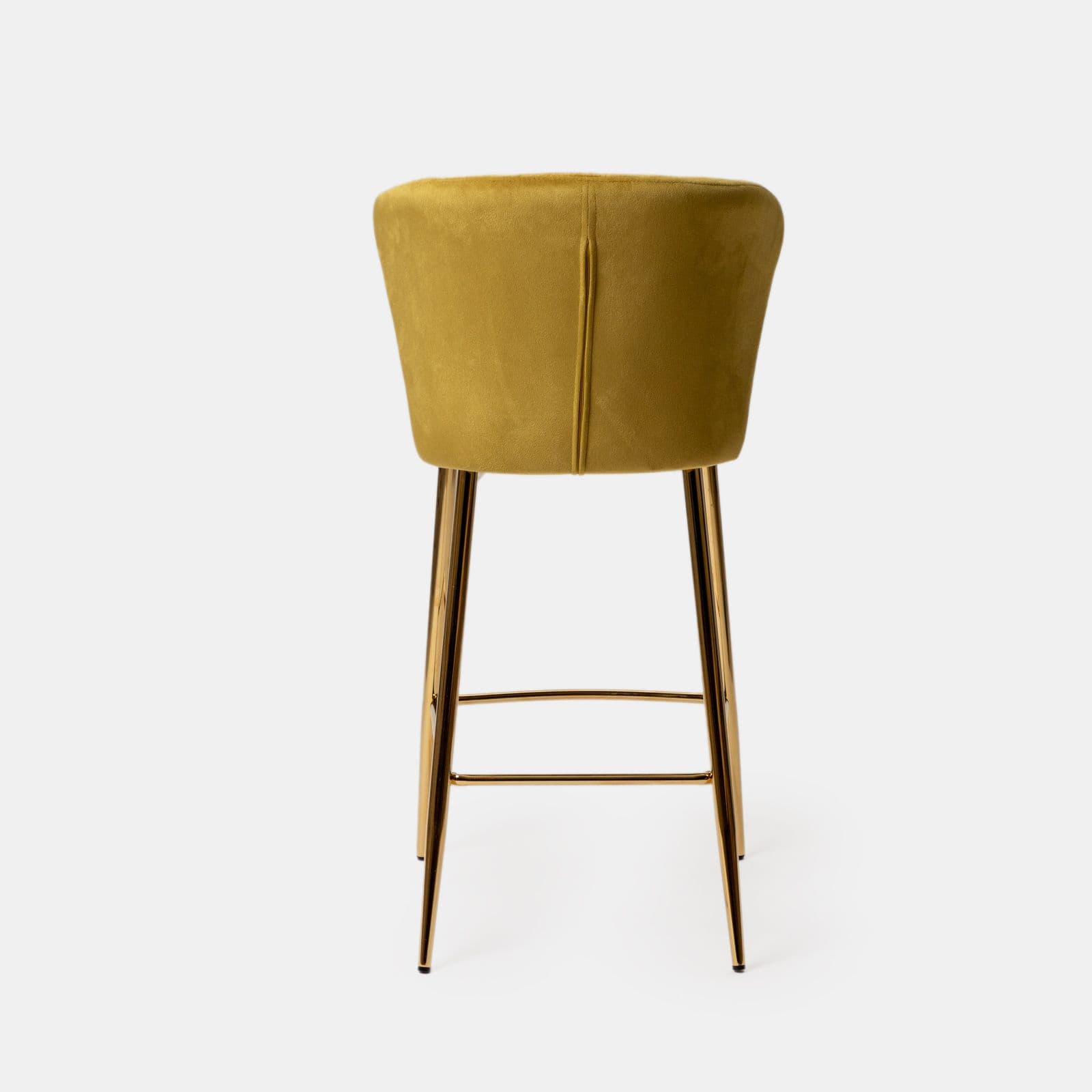 Set 2 sgabelli in velluto giallo ocra con schienale a conchiglia e gambe in metallo oro - Halima