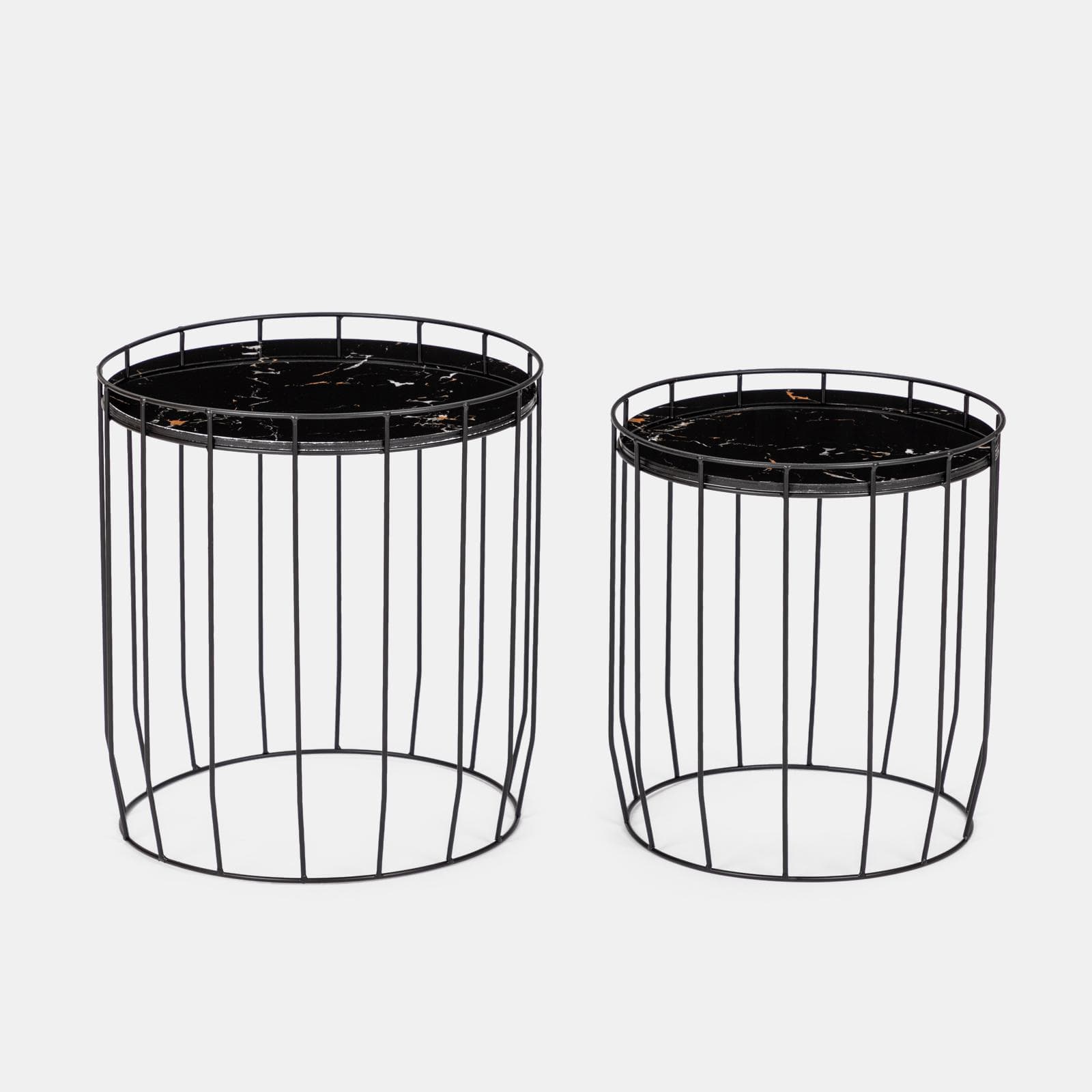 Set 2 tavolini con top effetto marmo e struttura in acciaio nero - Bongo