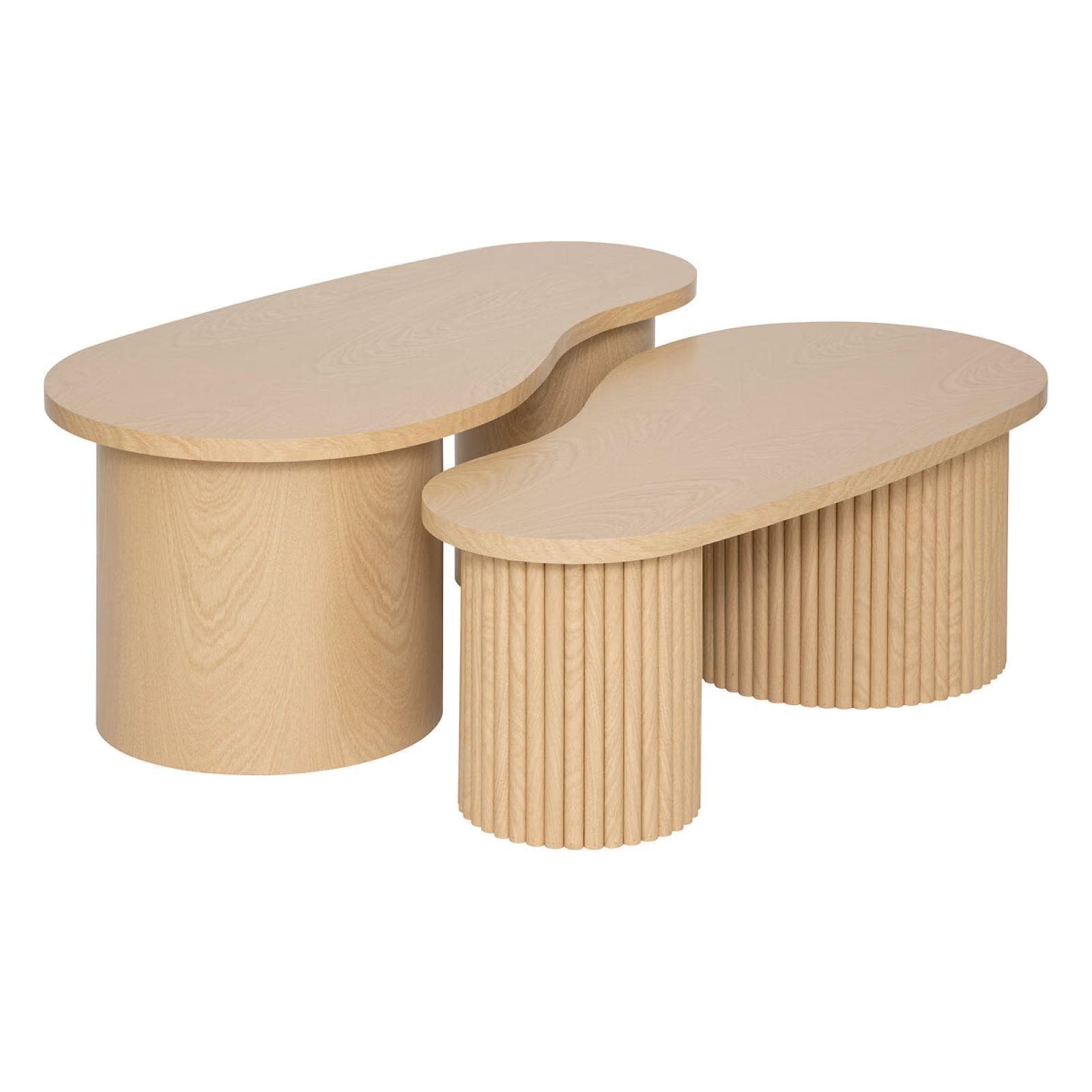 Set 2 tavolini in legno effetto rovere con dettaglio cannettato - Taisha