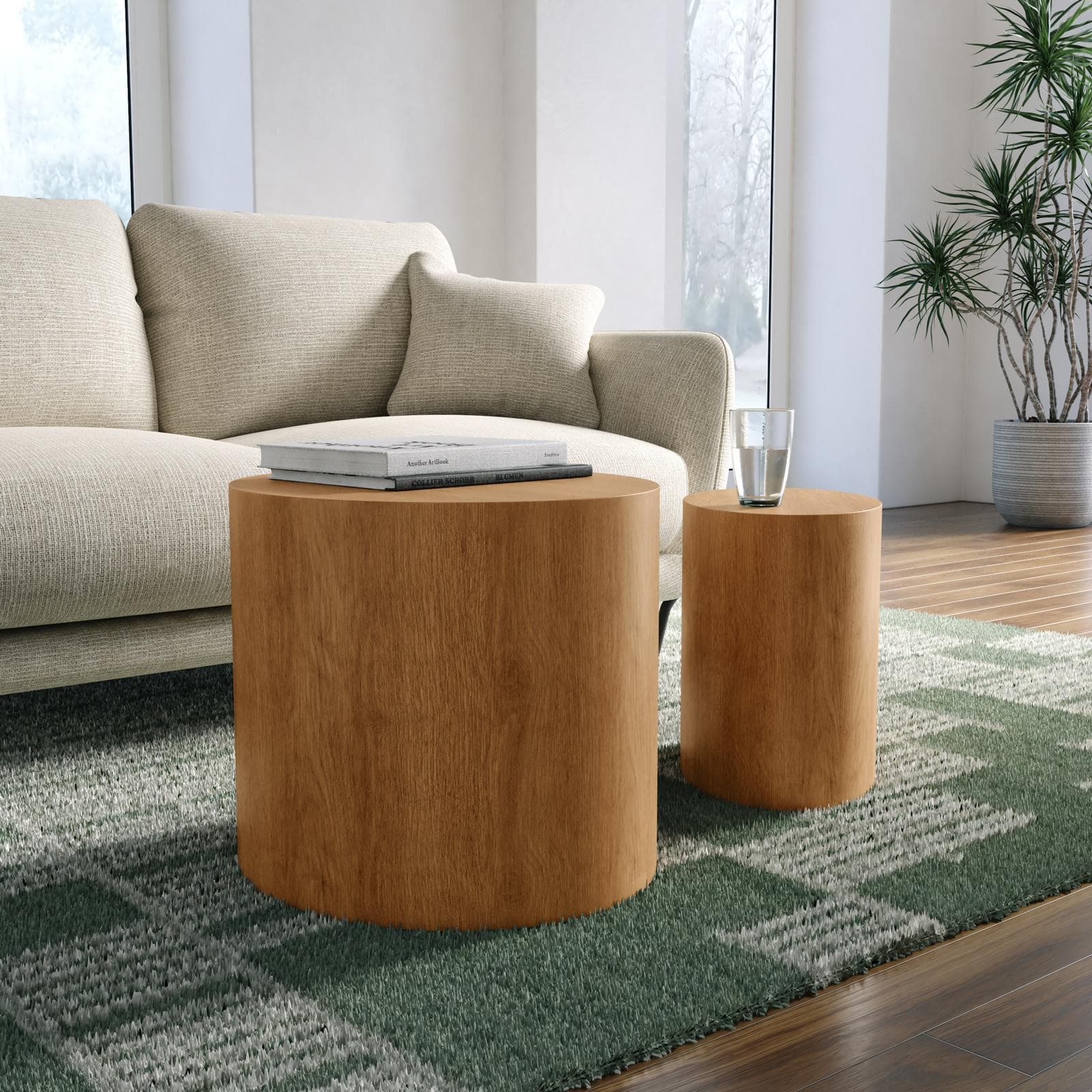 Set 2 tavolini ovali 48x40h cm e 38x35h cm effetto rovere - Toser