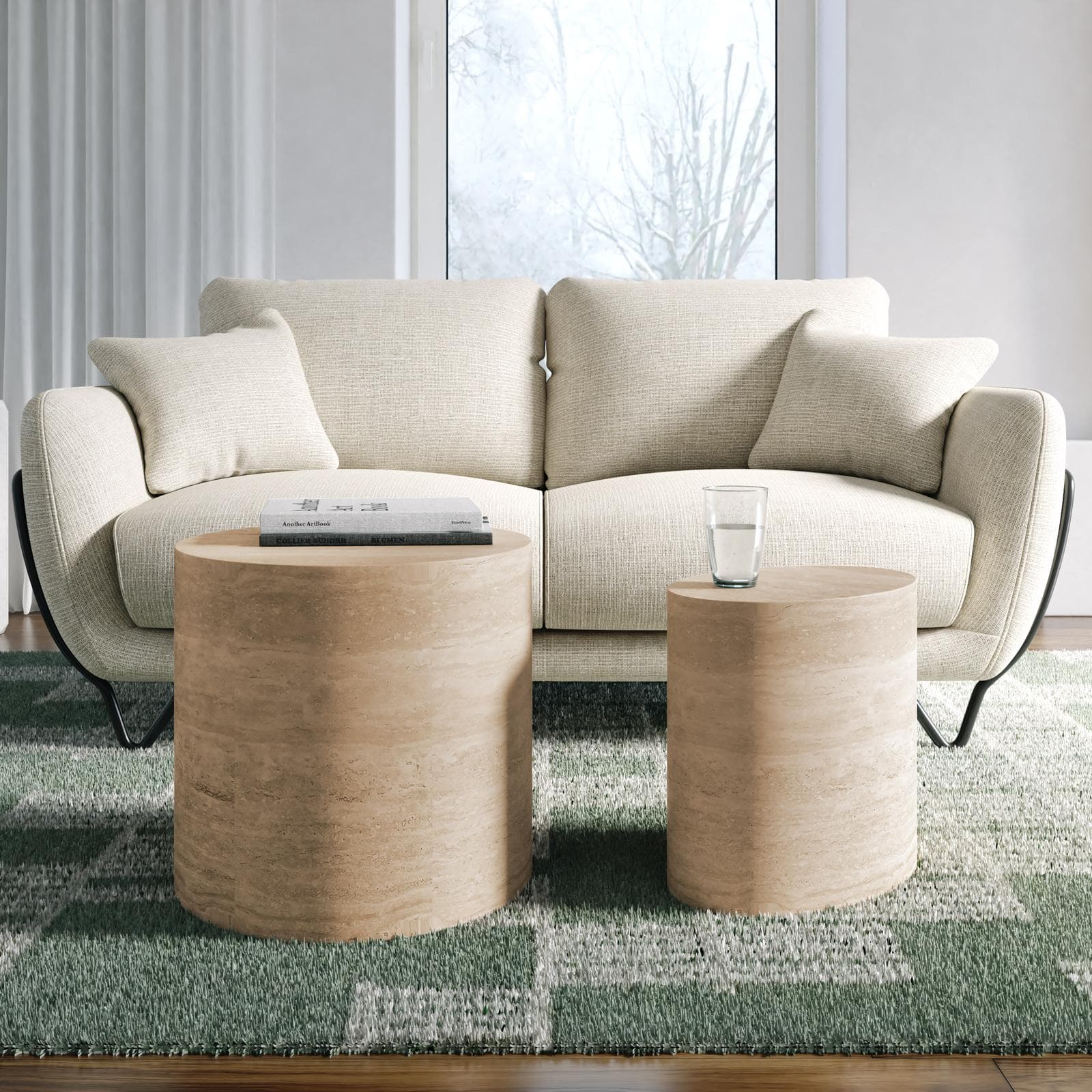 Set 2 tavolini ovali 48x40h cm e 38x35h cm effetto travertino - Toser