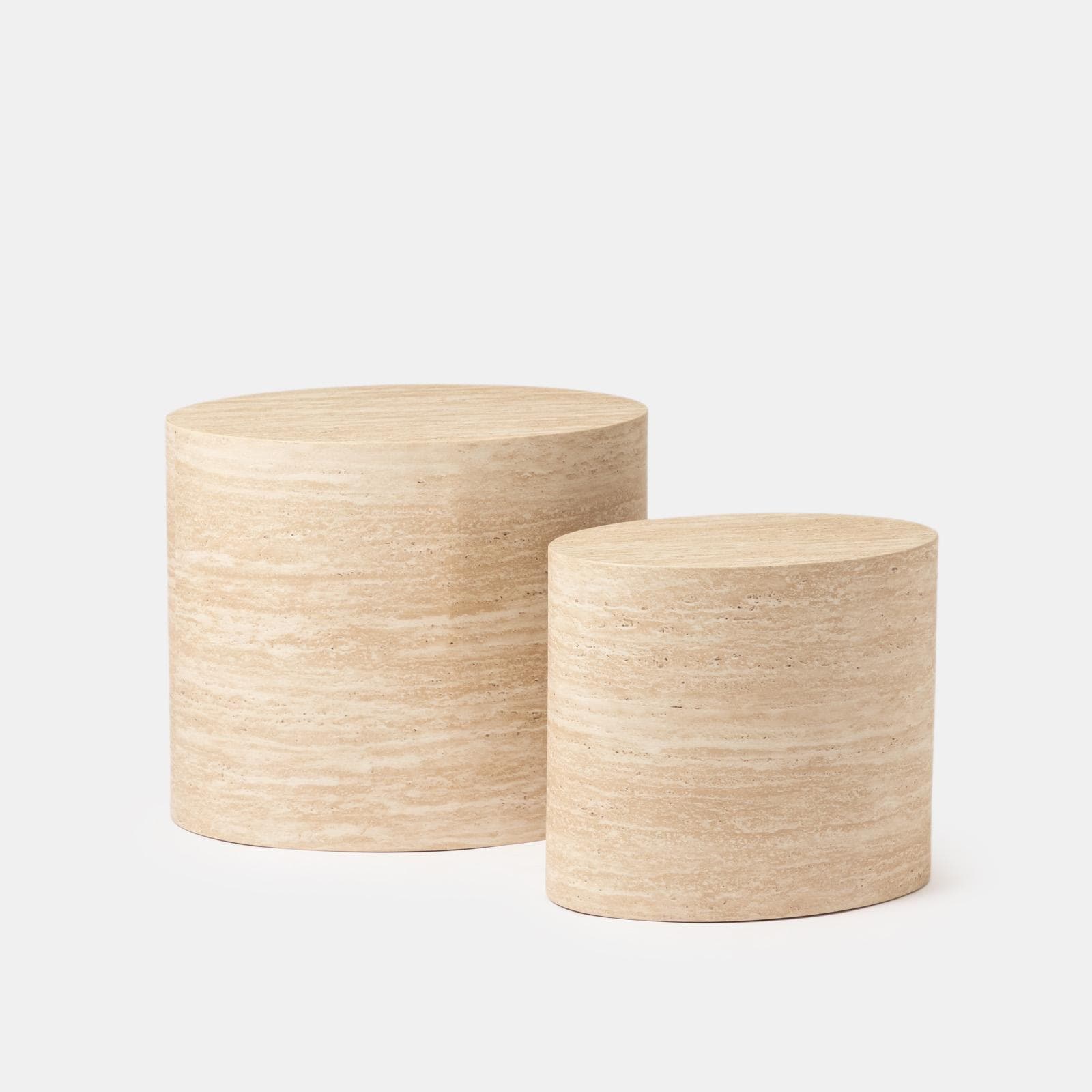 Set 2 tavolini ovali 48x40h cm e 38x35h cm effetto travertino - Toser
