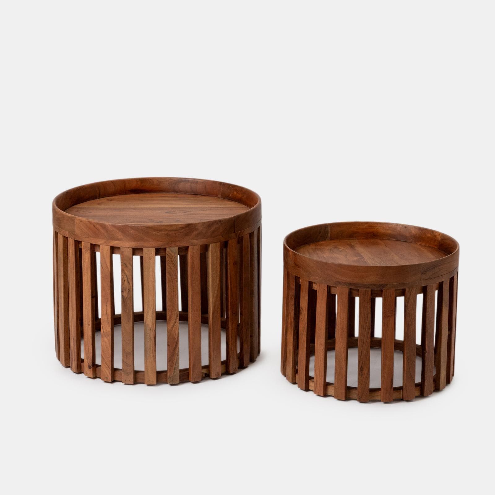 Set 2 tavolini rotondi 60 e 48 cm in legno di acacia naturale - Karan