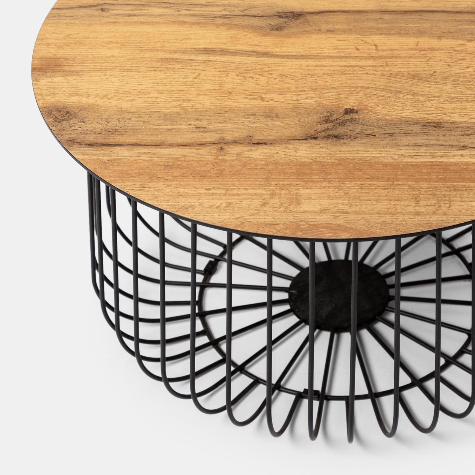 Set 2 tavolini tondi 37 cm e 60 cm in legno rovere chiaro e struttura in metallo nero - Kollek