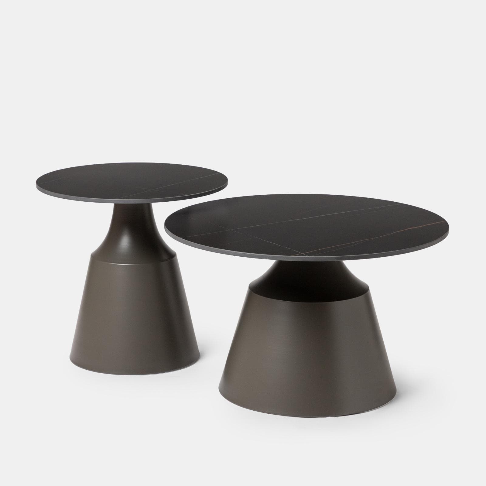 Set 2 tavolini tondi 50 e 70 cm in ceramica nero portoro e base grigio - Mikado