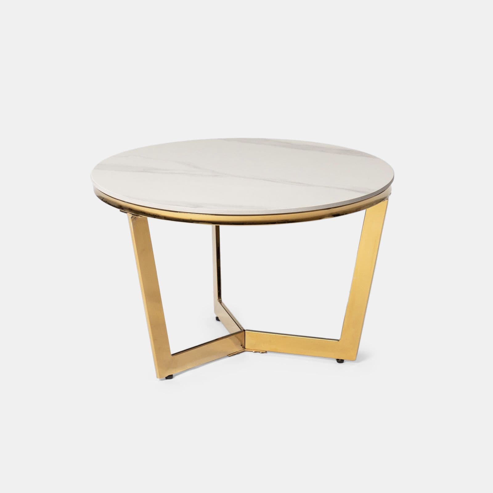 Set 2 tavolini tondi 60 cm e 80 cm top in ceramica bianca e grigia con struttura oro - Yagi