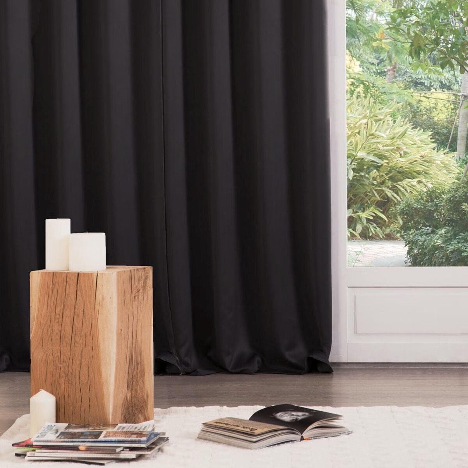 Set 2 tende oscuranti 135x240h cm in tessuto nero - Kaindy