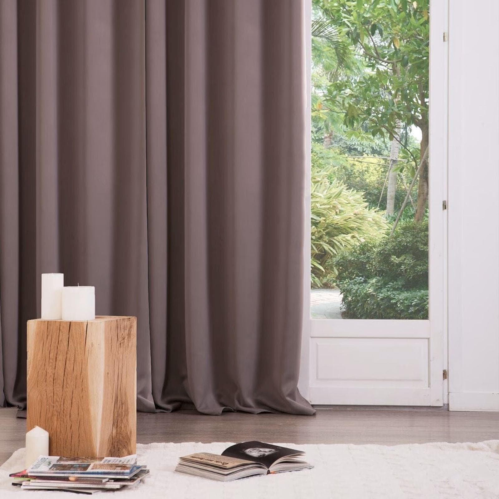 Set 2 tende oscuranti 135x240h cm in tessuto tortora - Kaindy