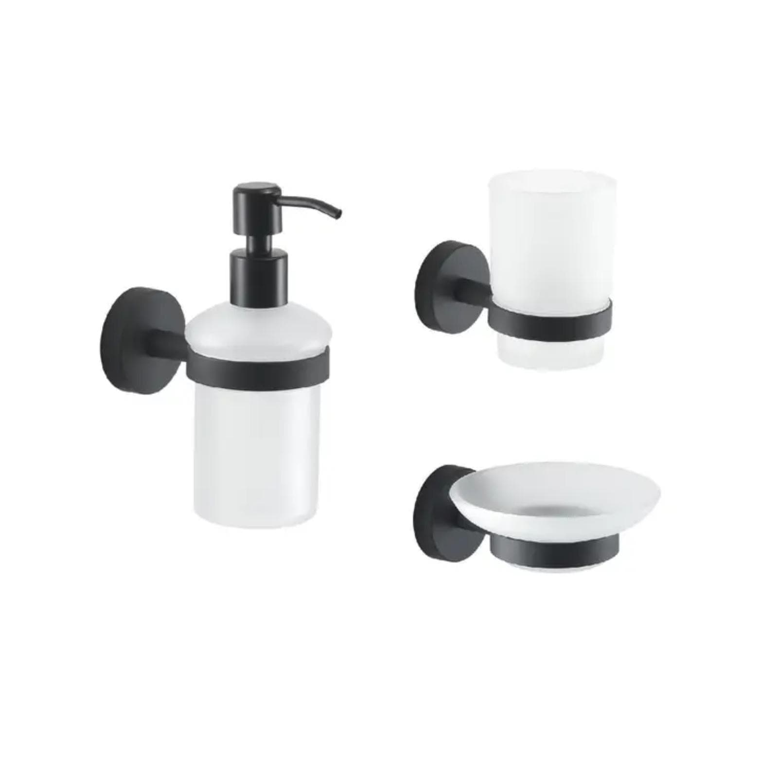 Set 3 accessori a muro in cromall nero opaco e vetro satinato - Eros di Gedy