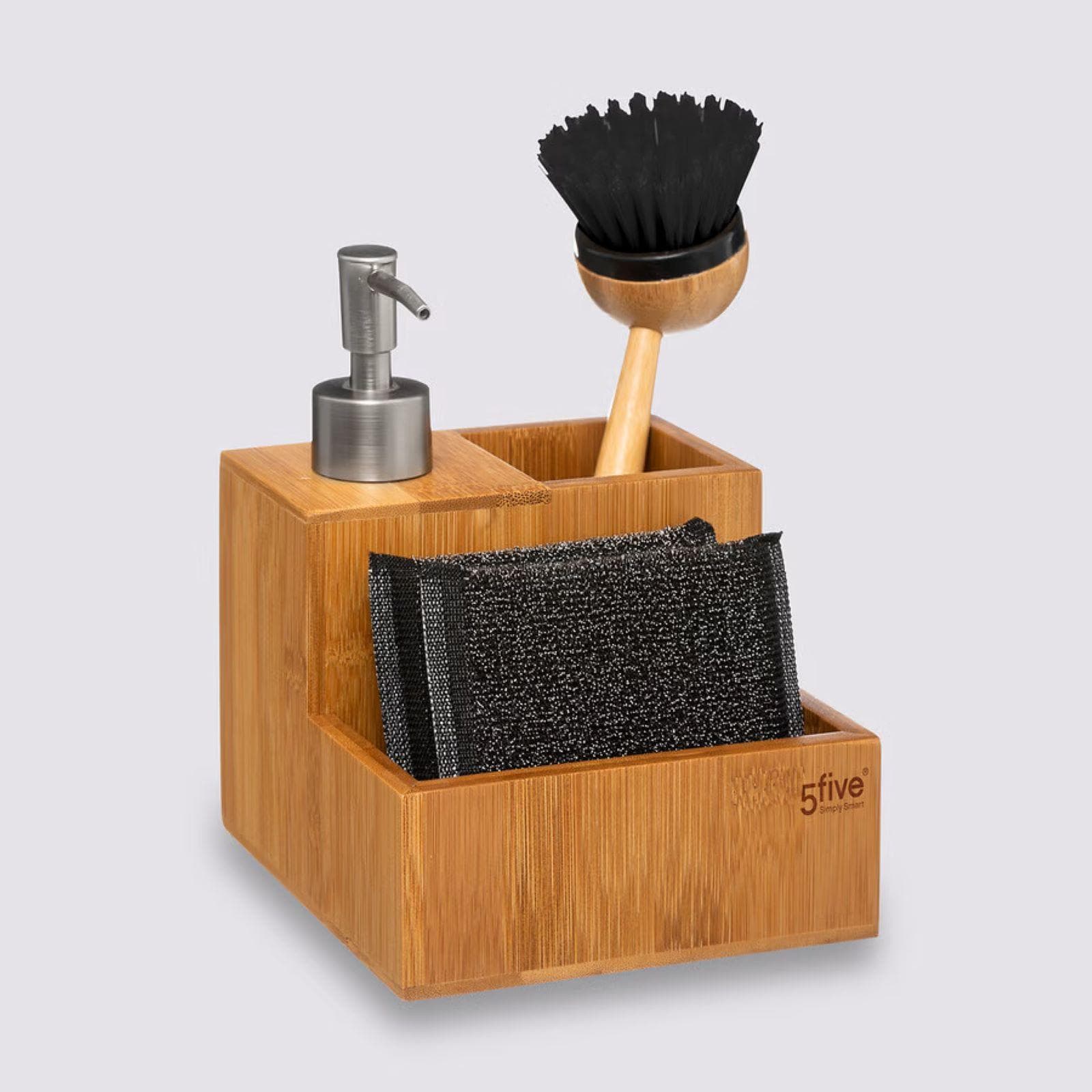 Set 3 accessori per lavello in legno di bambù naturale