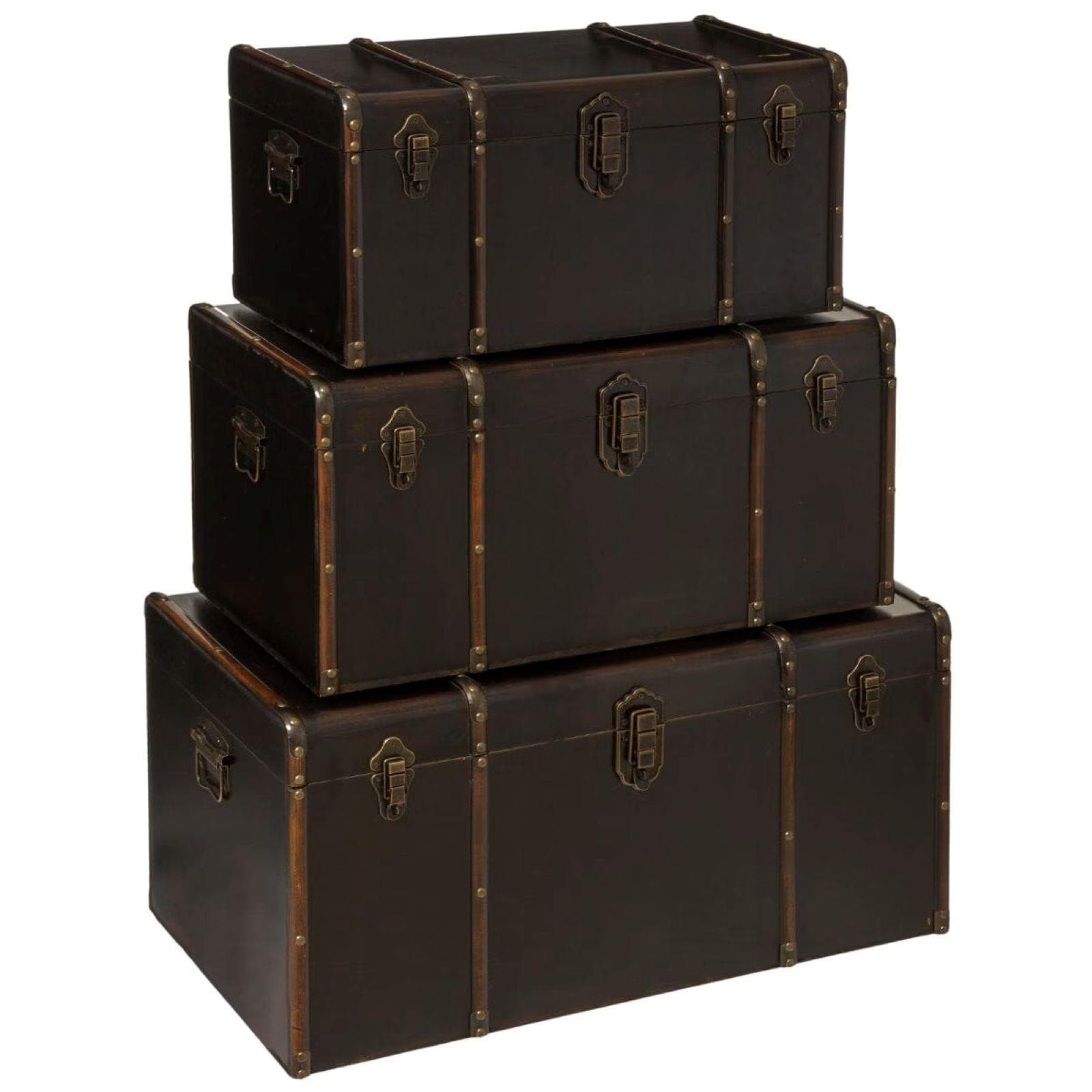 Set 3 bauli contenitori impilabili in legno e tessuto nero