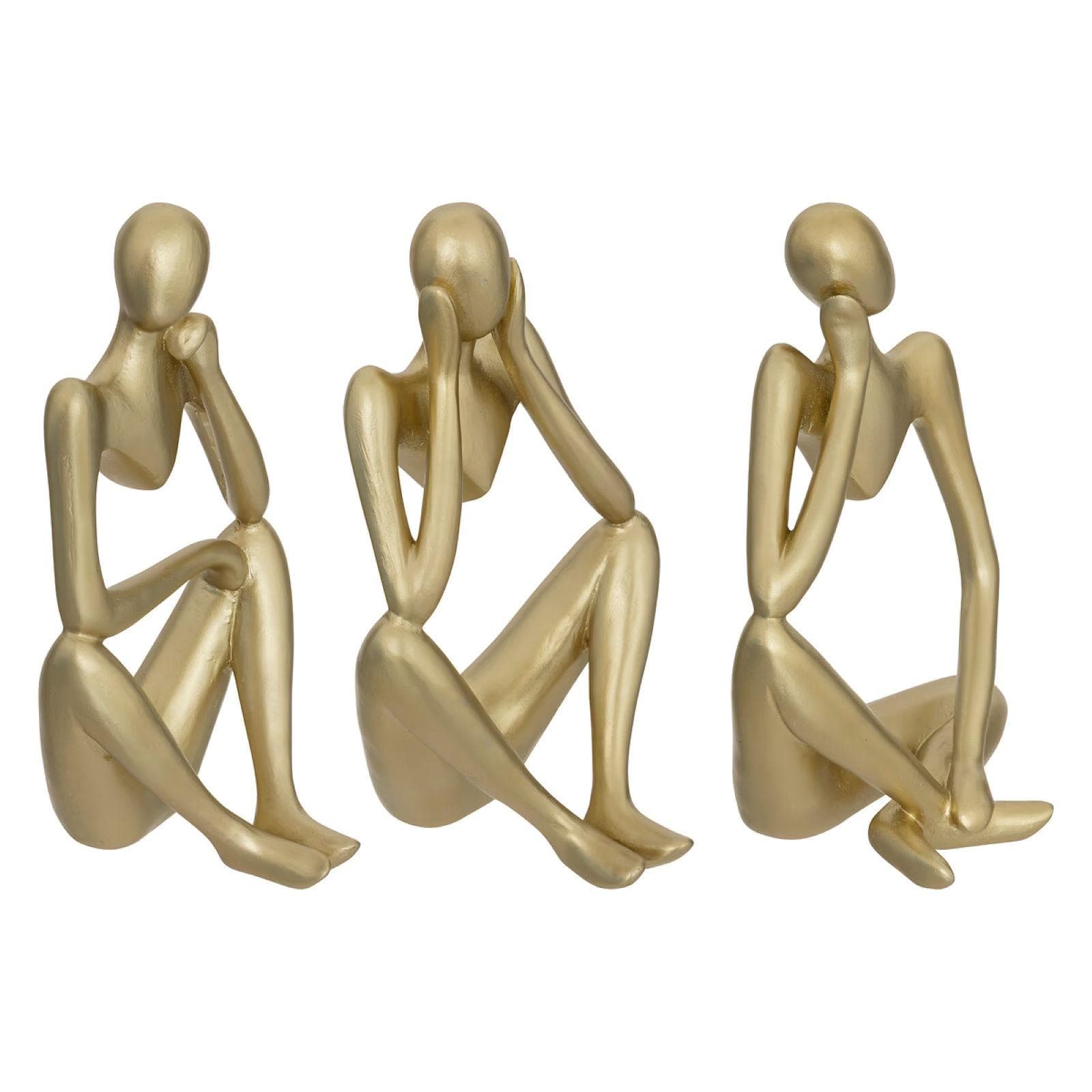 Set 3 figure decorative a forma di donna color oro