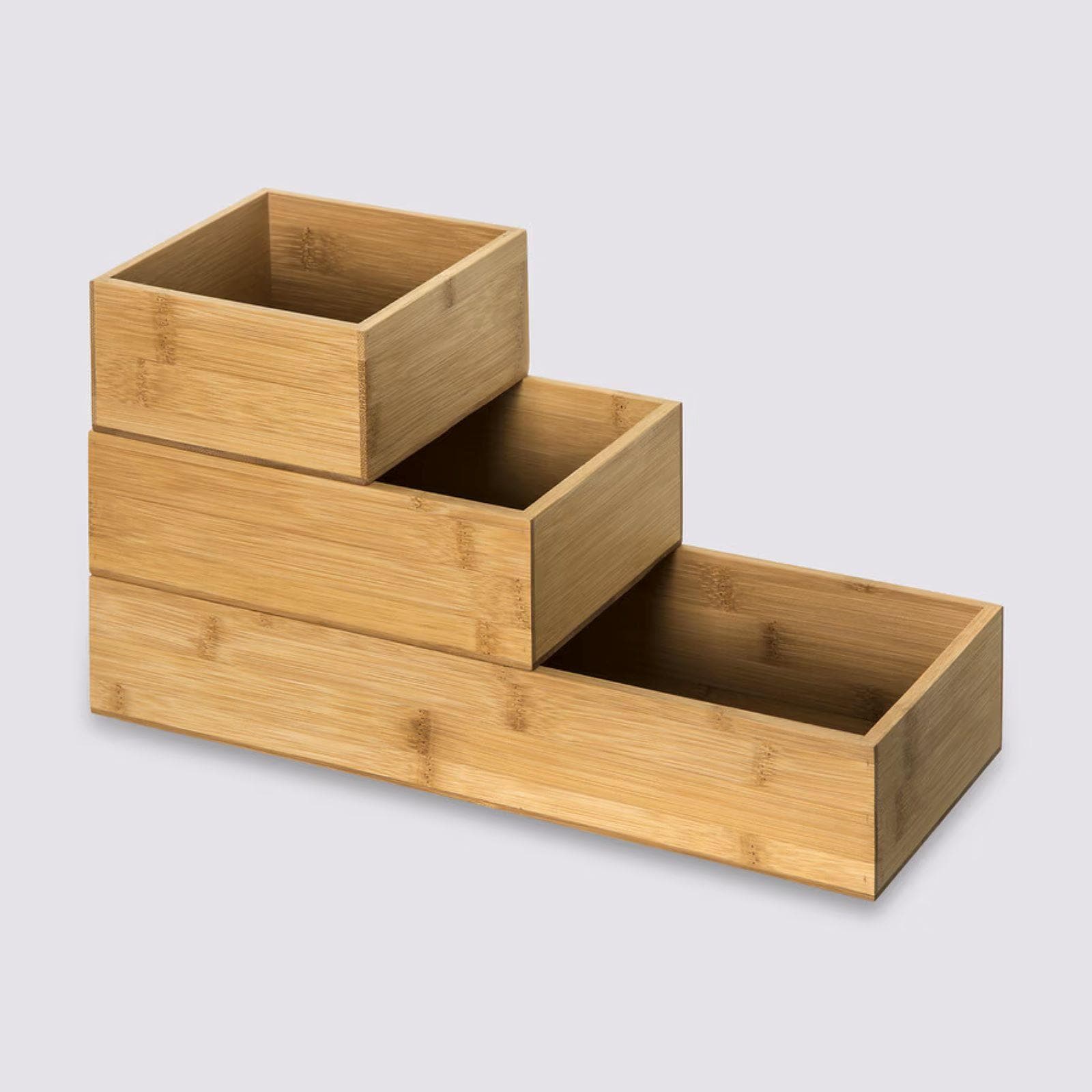 Set 3 organizer impilabili e scorrevoli in legno di bambù naturale - Ethel