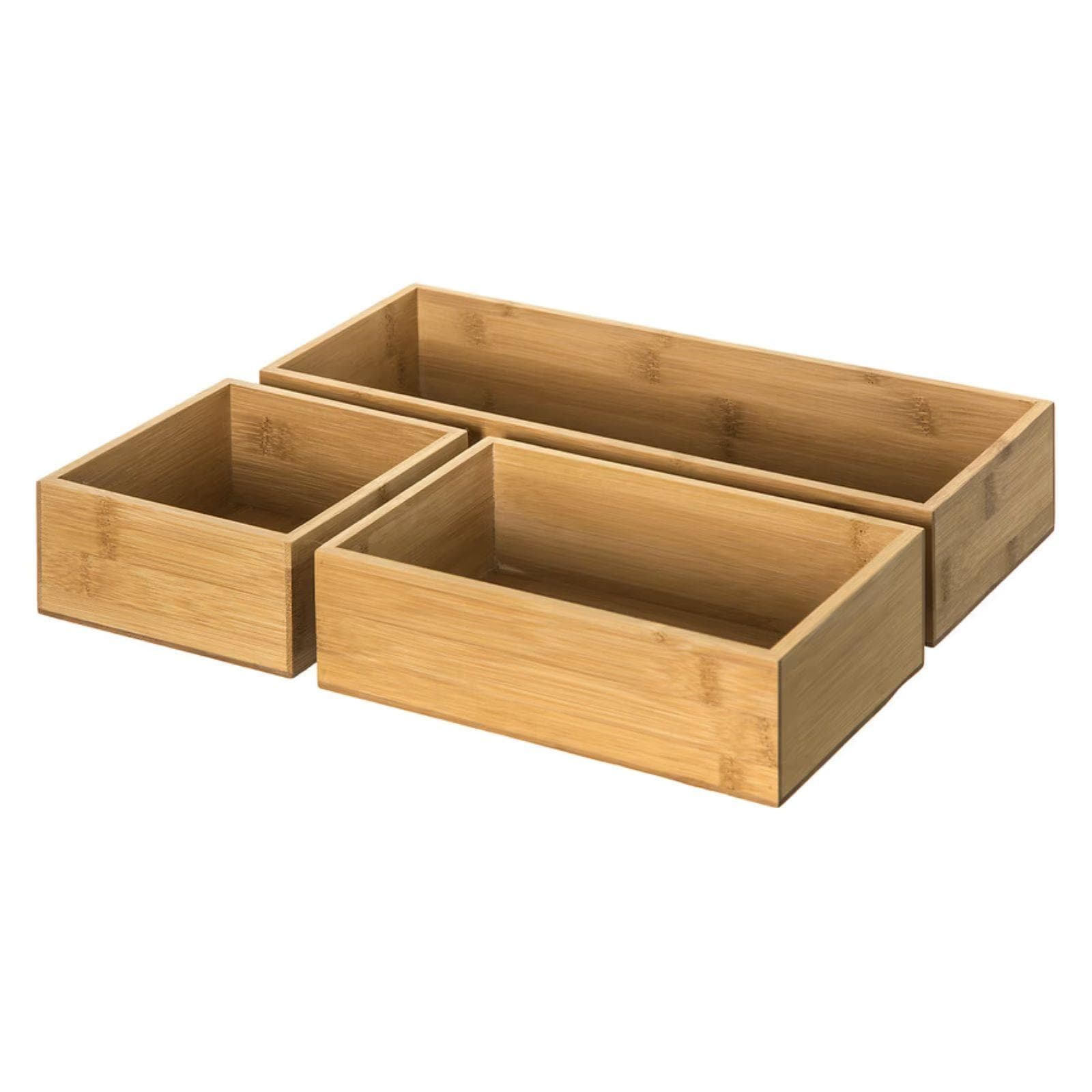 Set 3 organizer impilabili e scorrevoli in legno di bambù naturale - Ethel