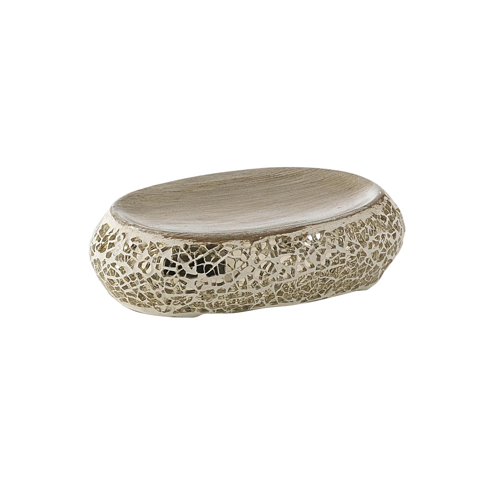 Set 4 accessori d'appoggio in ceramica crema e vetro oro - Myosotis di Gedy