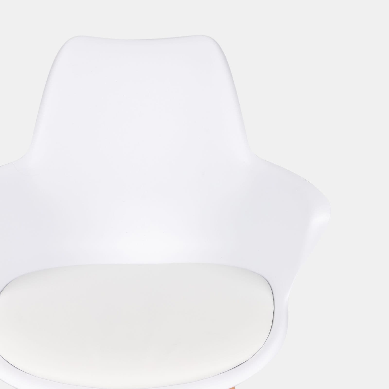 Set 2 sedie in polipropilene bianco con cuscino in similpelle e gambe in legno - Parva