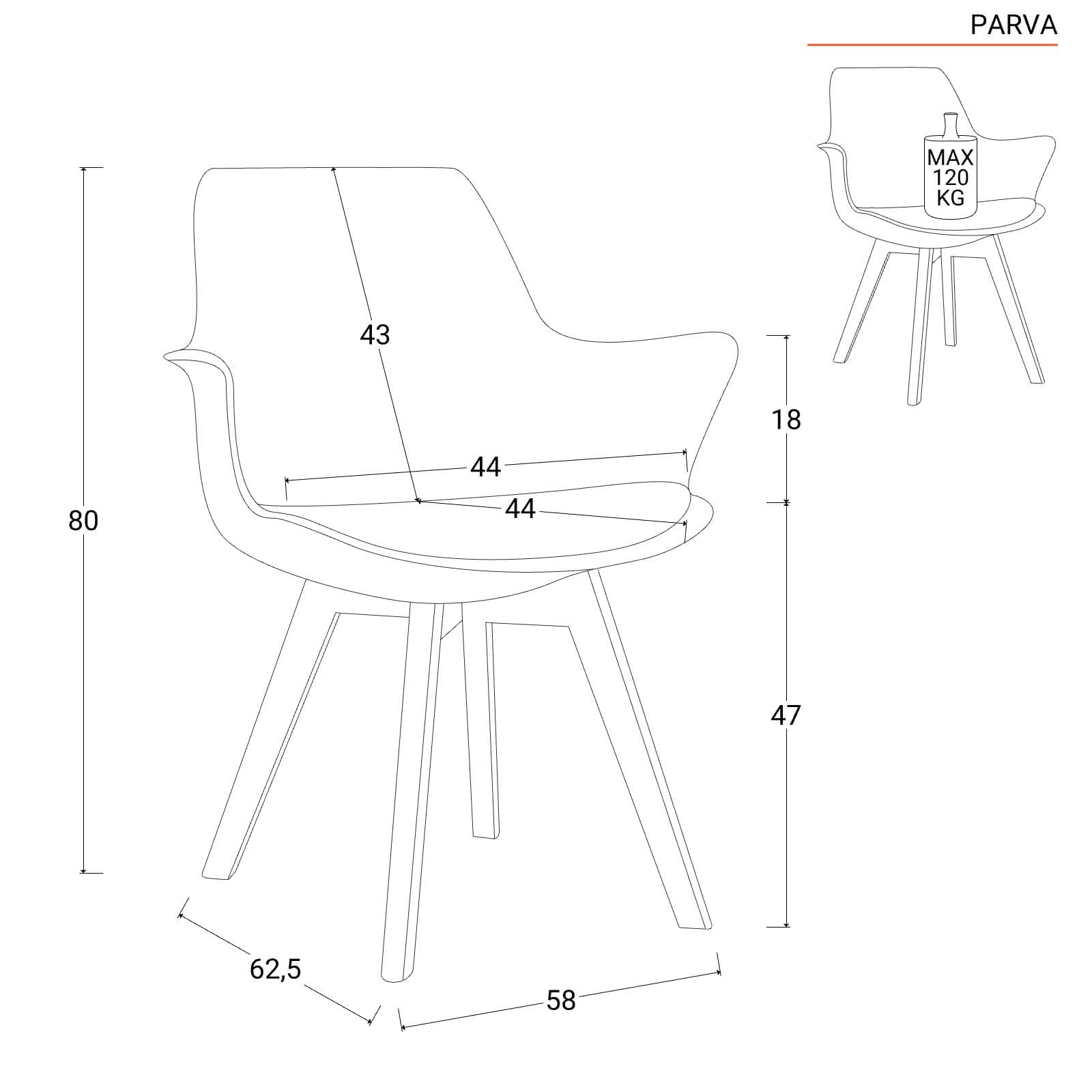 Set 2 sedie in polipropilene bianco con cuscino in similpelle e gambe in legno - Parva