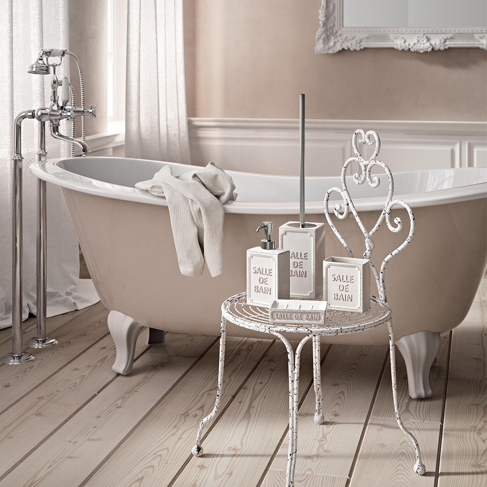 Set 4 accessori da appoggio in ceramica bianco antico - Vivienne di Gedy
