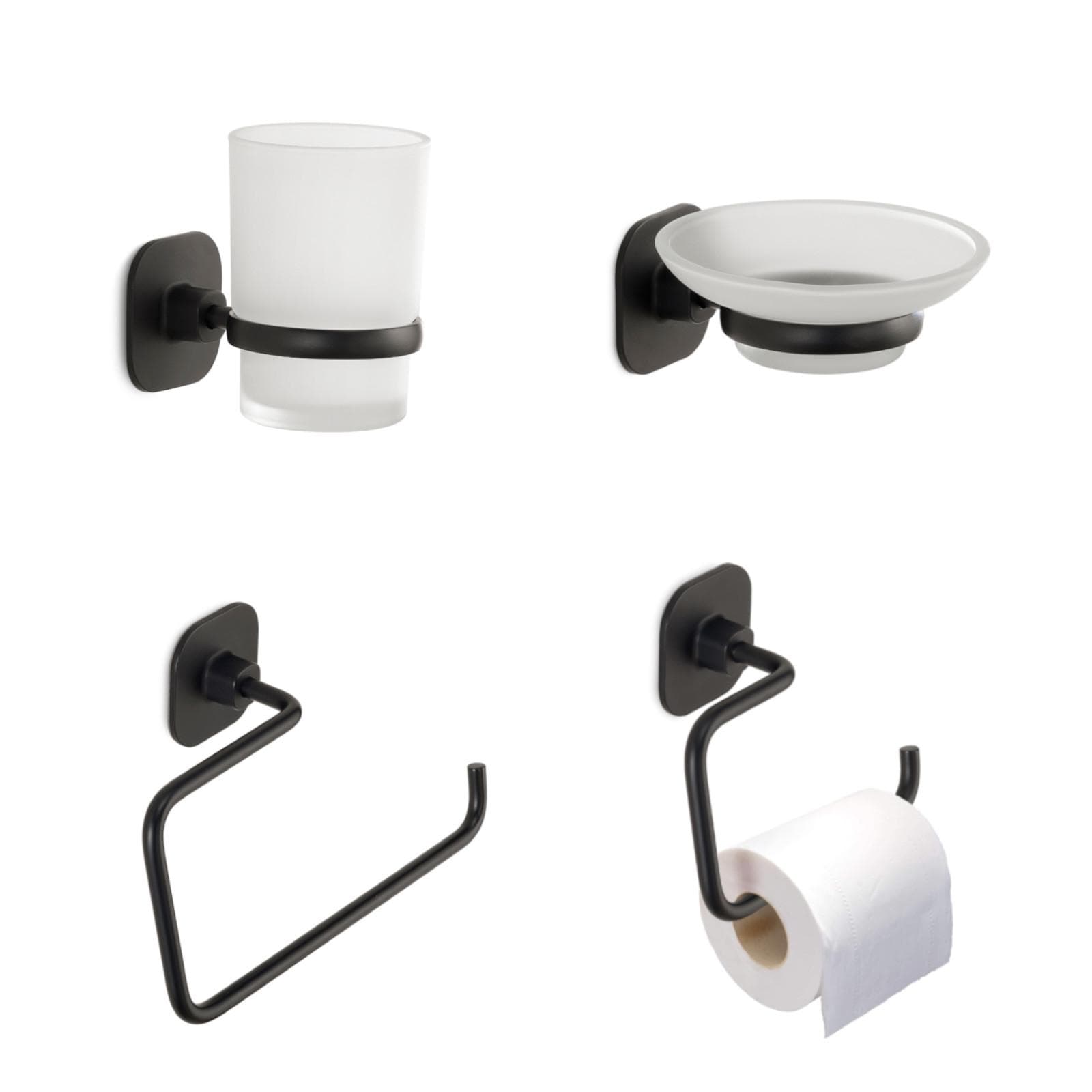 Set 4 accessori a muro in acciaio inox nero opaco - Teide di Gedy