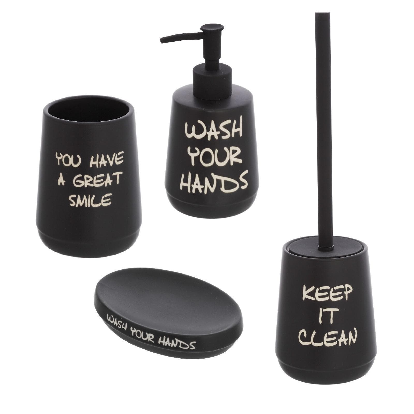 Set 4 accessori da bagno da appoggio in ceramica nero - Linea Wash