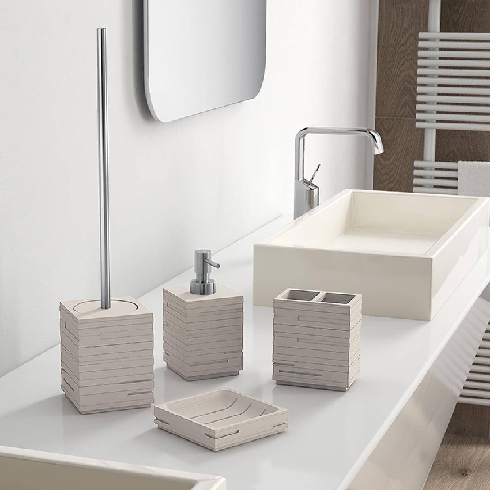 Set 4 accessori appoggio in resina tortora chiaro - Quadrotto di Gedy