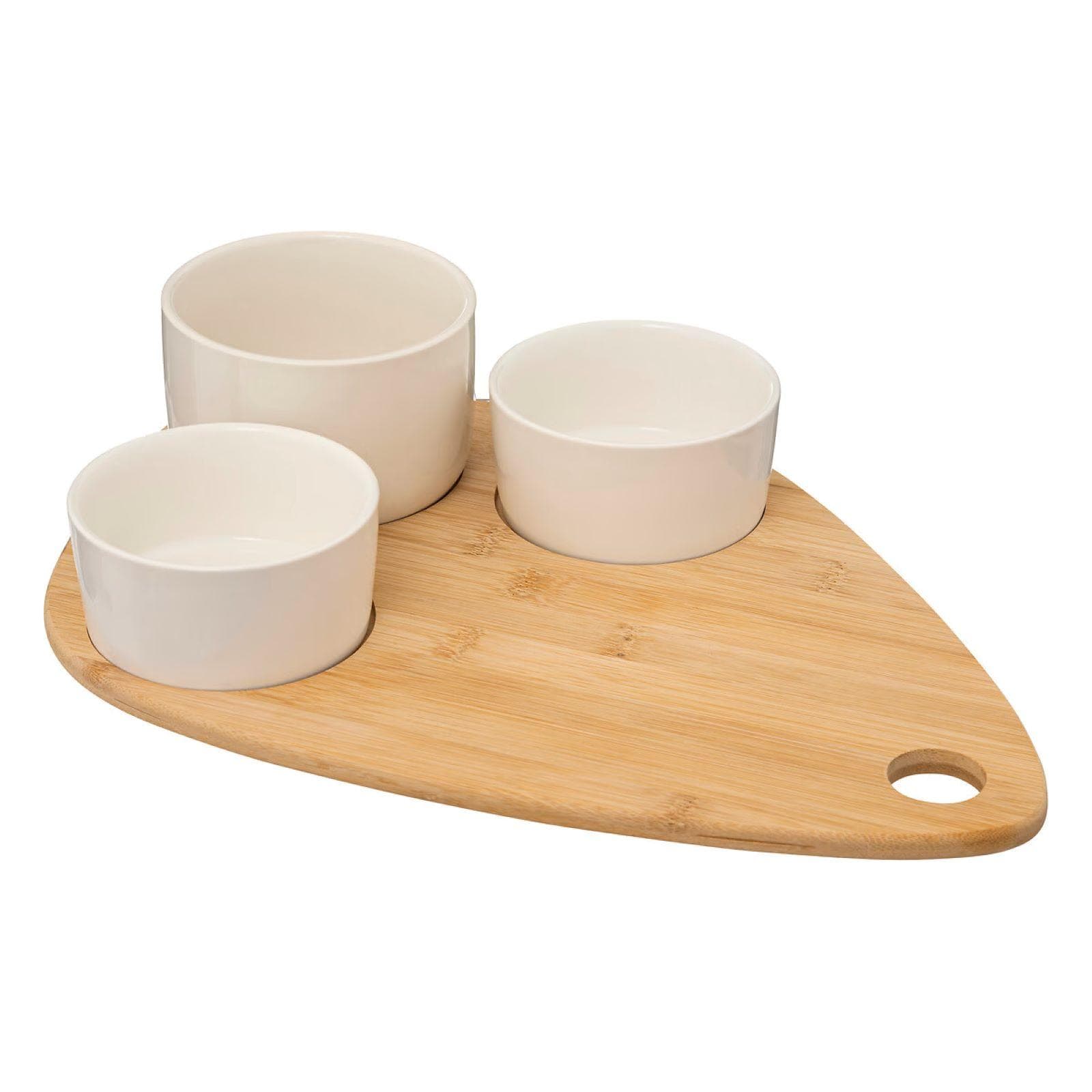 Set 4 accessori per aperitivo in bambù naturale e ceramica bianco