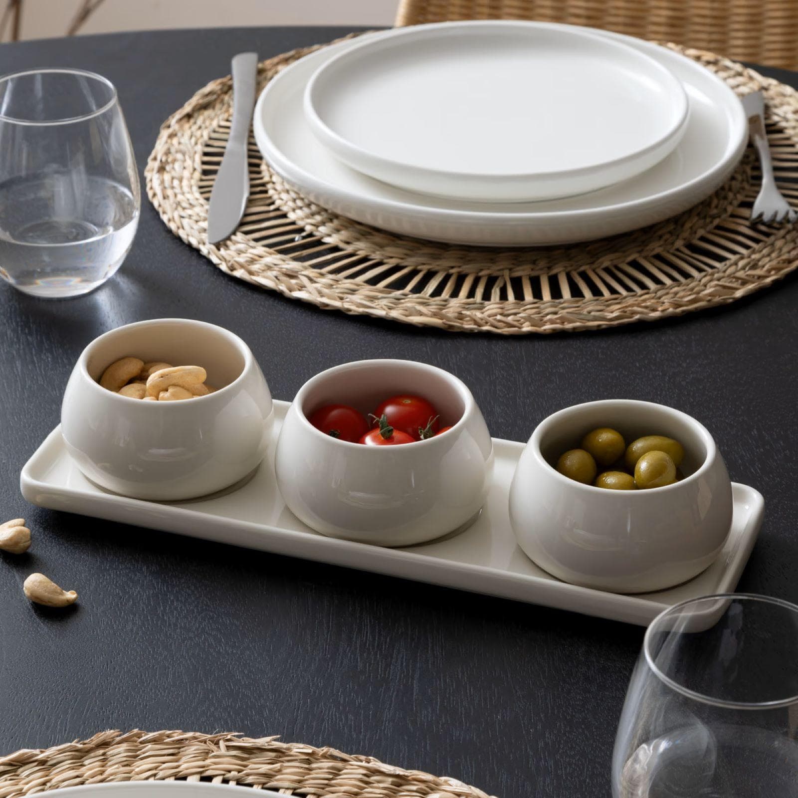 Set 4 accessori per aperitivo in ceramica bianco