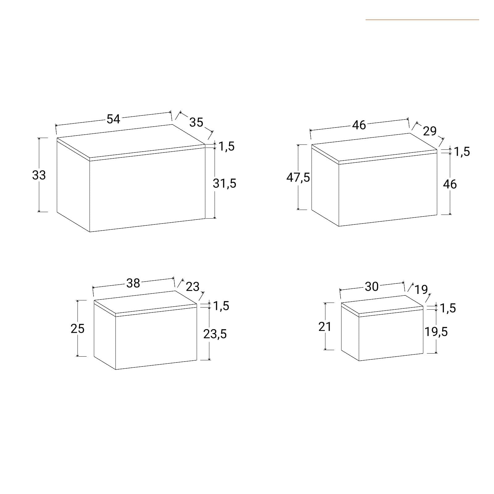 KATALIN SET 4 BAULI CONTENITORI IN LEGNO BIANCO DECORATO E NATURALE +