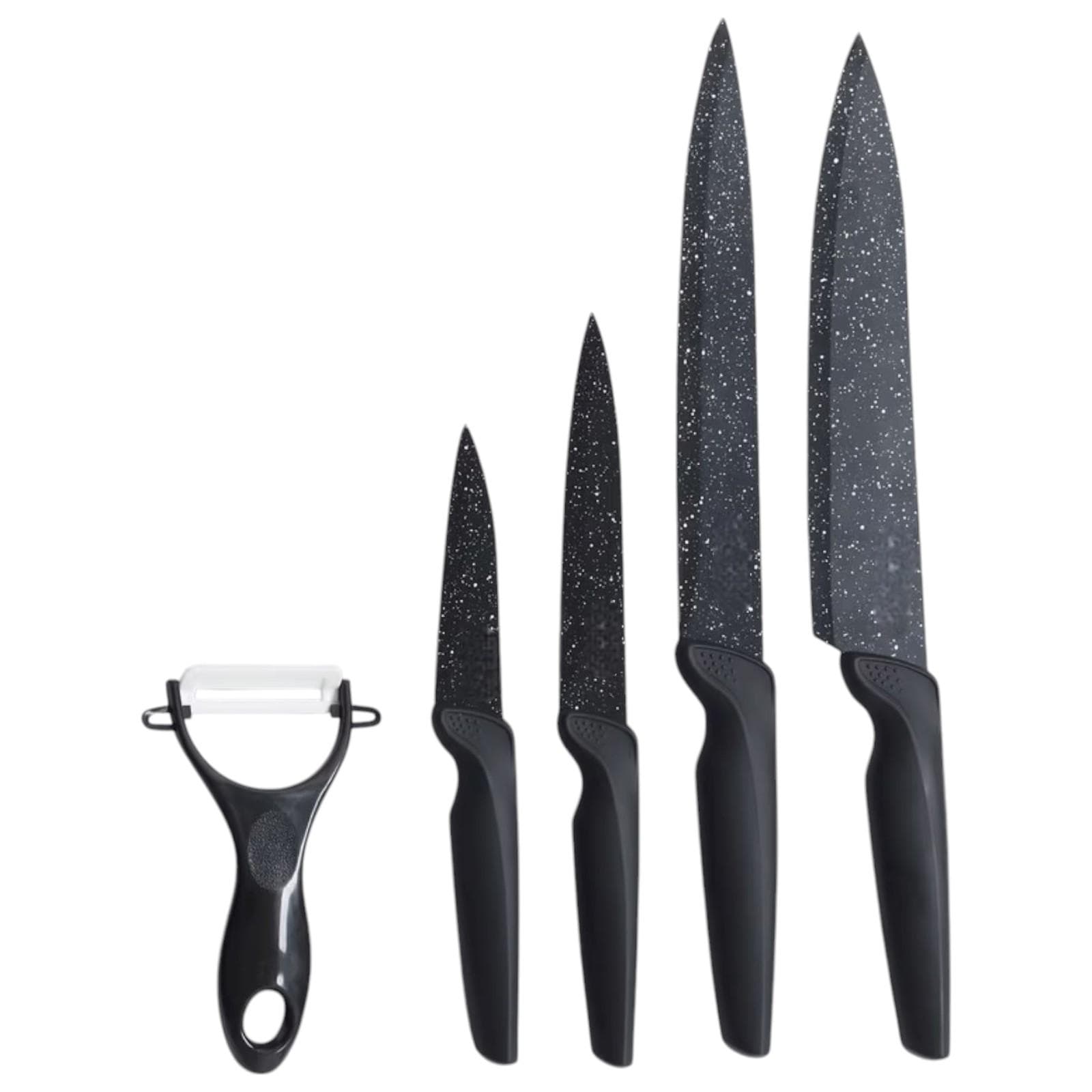 Set 4 coltelli in acciaio effetto pietra nero con pelapatate - Yasmira
