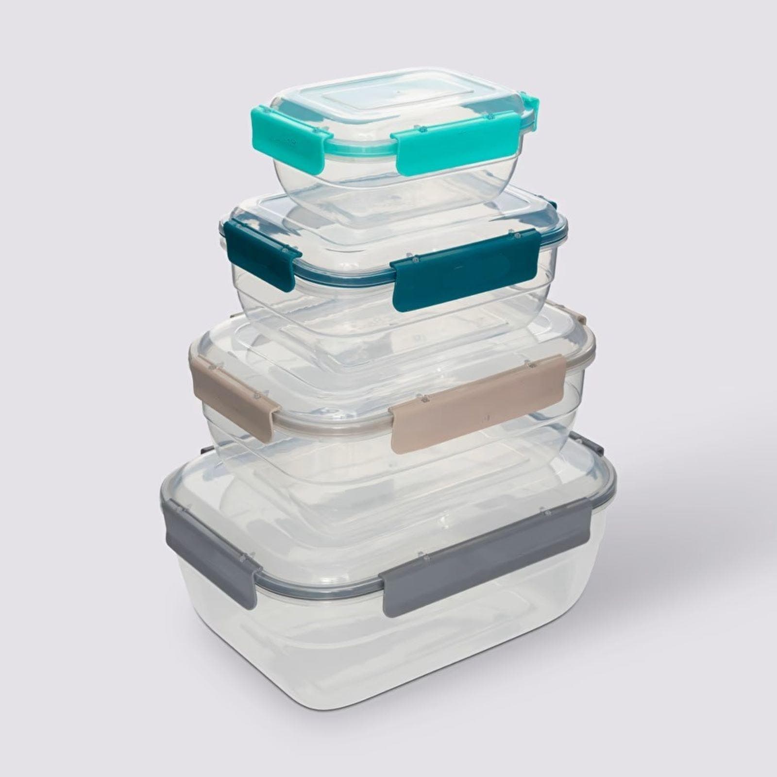 Set 4 contenitori ermetici impilabili in polipropilene trasparente e multicolore