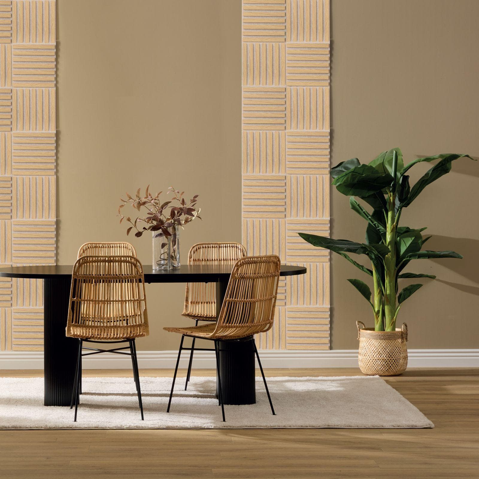 Set 12 pannelli fonoassorbenti boiserie 30x30h cm beige con listelli acero chiaro - Bjorn