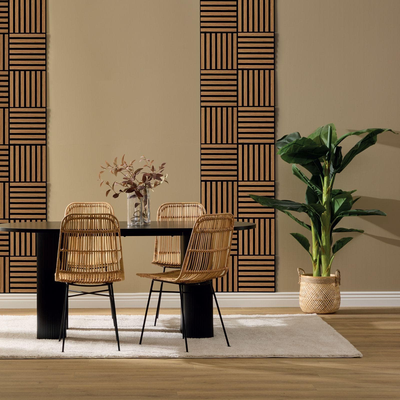 Set 12 pannelli fonoassorbenti boiserie 30x30h cm nero con listelli noce - Bjorn
