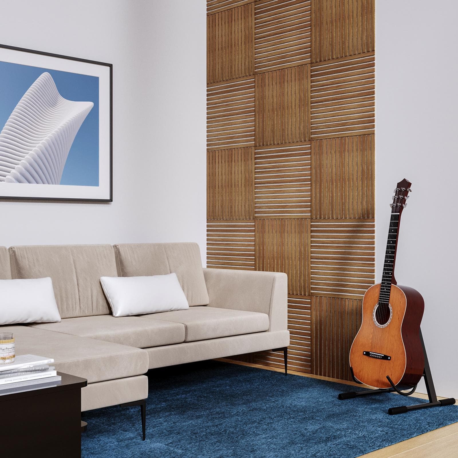 Set 4 pannelli fonoassorbenti boiserie 60x60h cm bianco con listelli rovere scuro - Bjorn