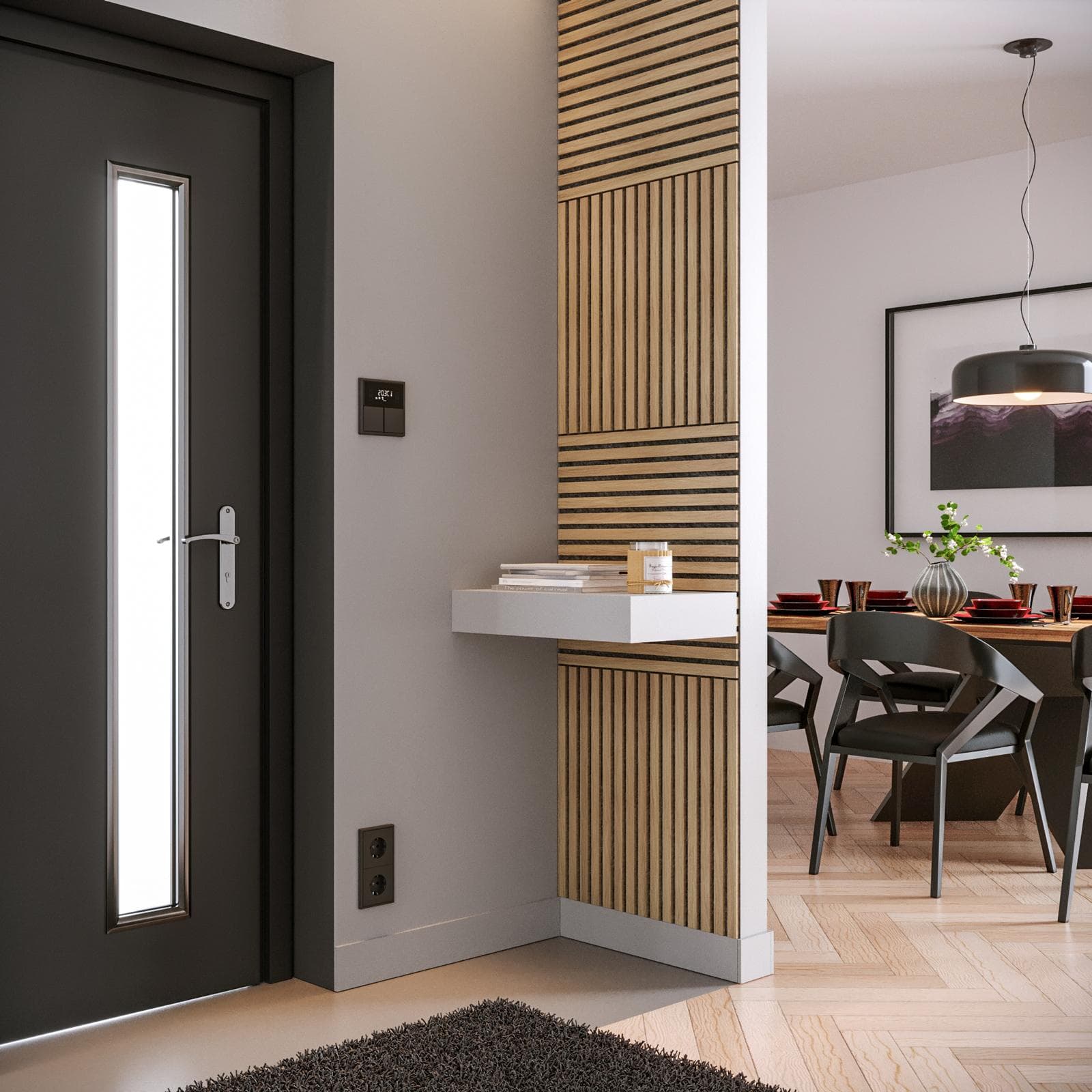 Set 4 pannelli fonoassorbenti boiserie 60x60h cm nero con listelli rovere chiaro - Bjorn