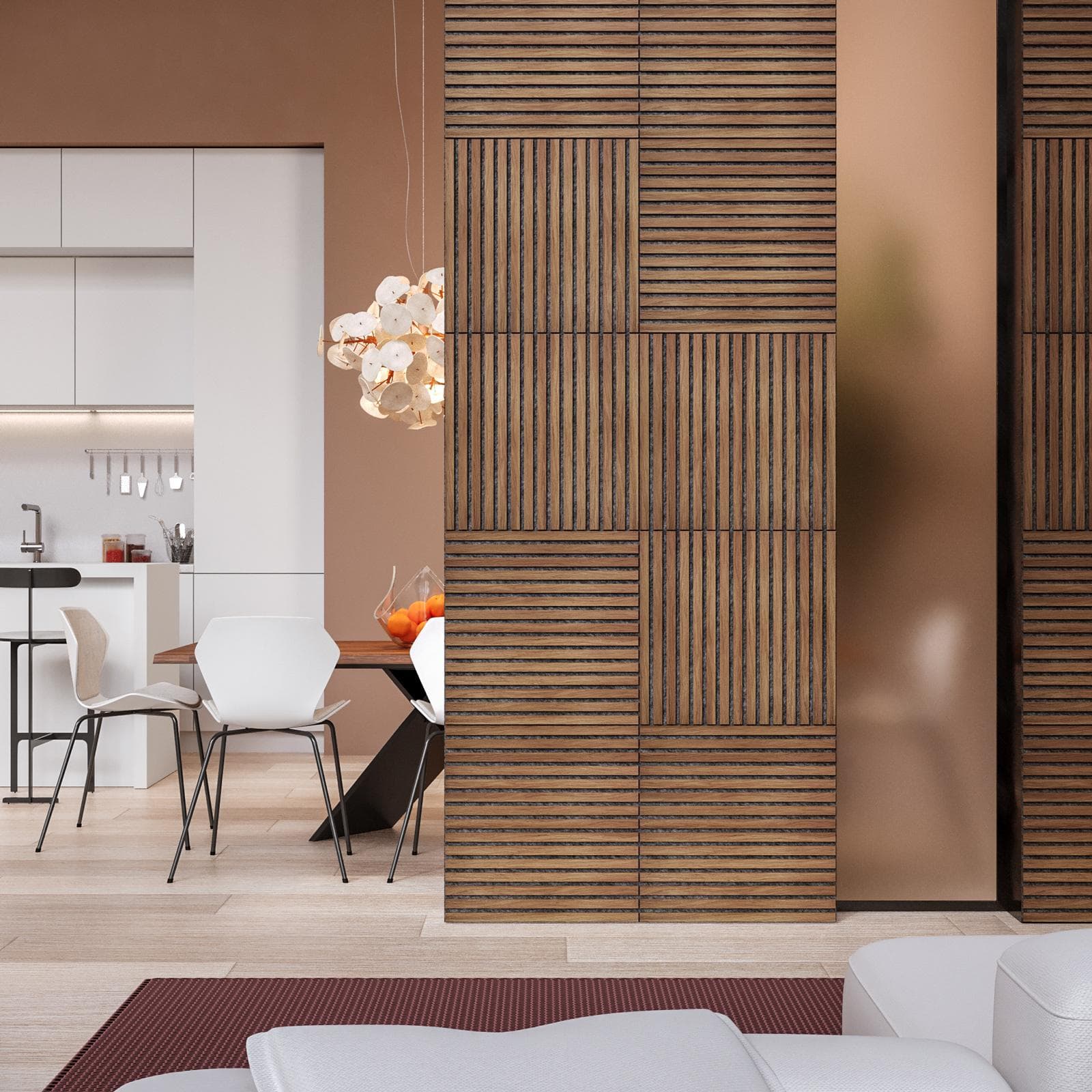 Set 4 pannelli fonoassorbenti boiserie 60x60h cm nero con listelli rovere scuro - Bjorn
