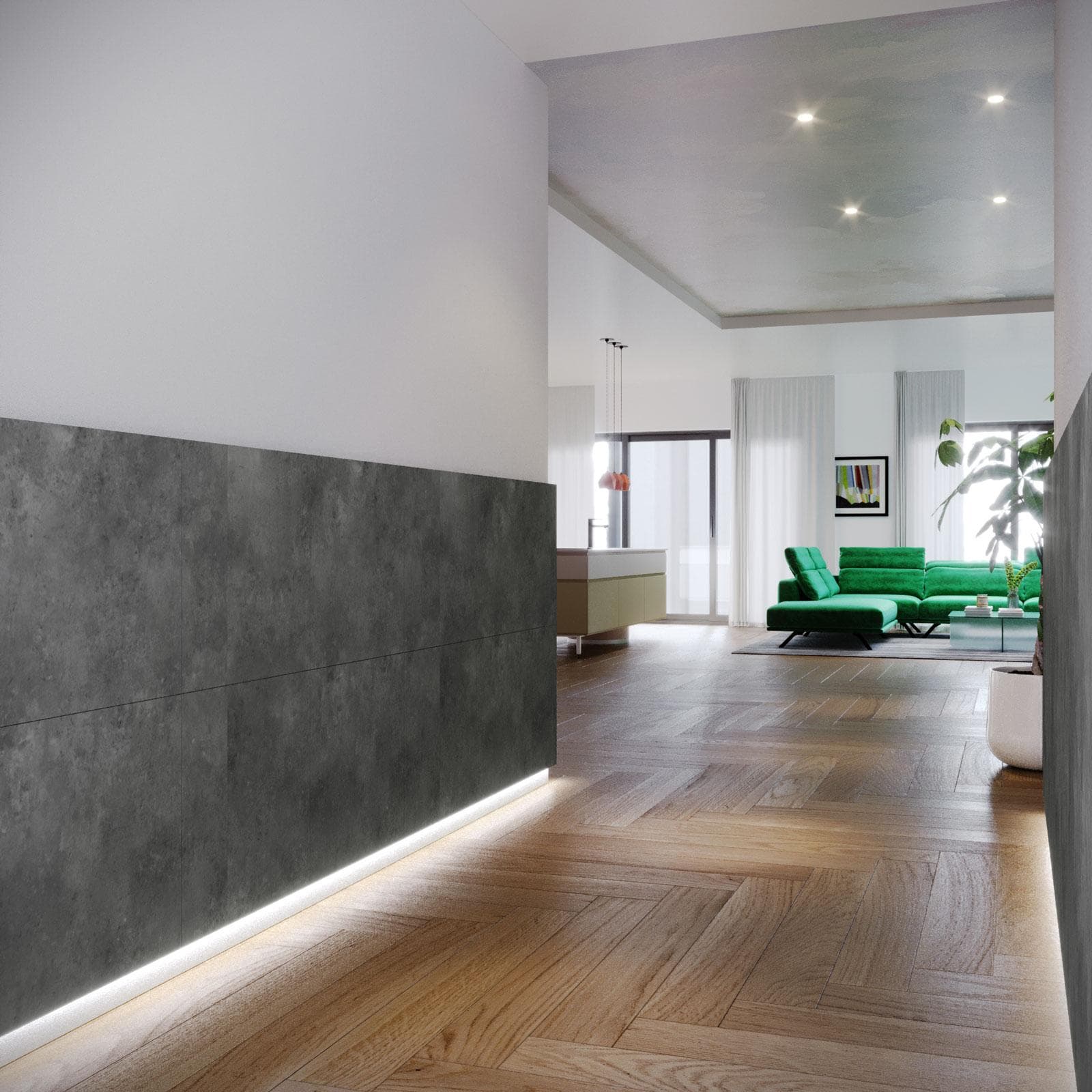 Set 4 pannelli rivestimento parete in SPC 30x60h cm effetto pietra carbone - Thais