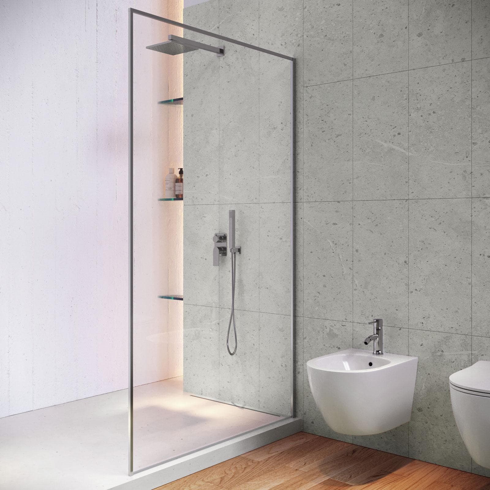 Set 4 pannelli rivestimento parete in SPC 30x60h cm effetto pietra grigio - Thais