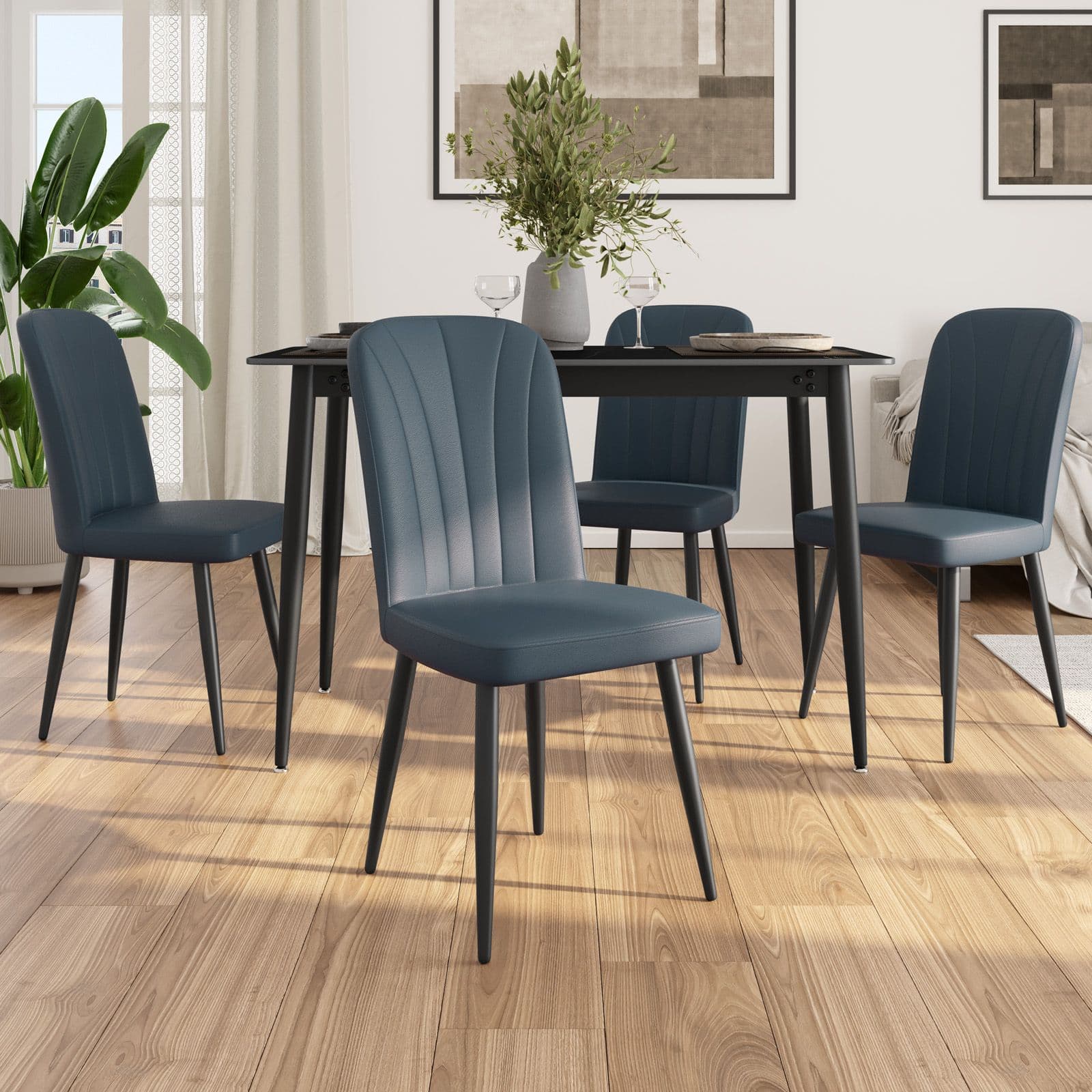 Set 4 sedie da interni imbottite in similpelle blu navy - Knos