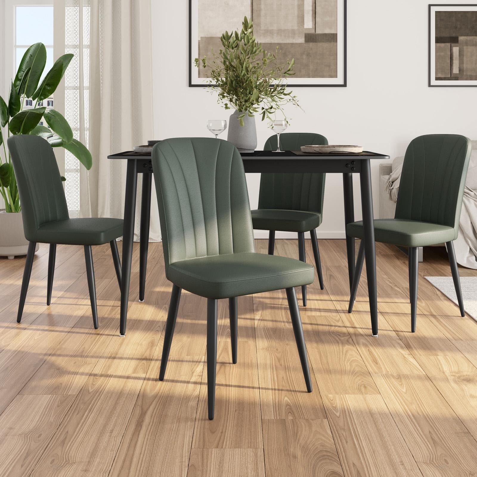 Set 4 sedie da interni imbottite in similpelle verde scuro - Knos