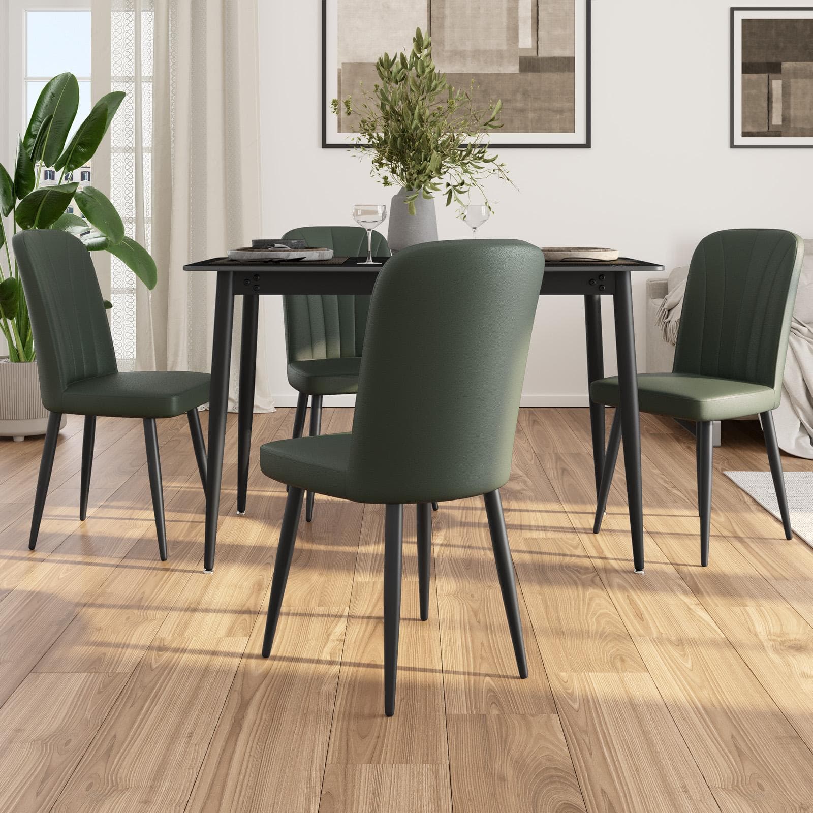 Set 4 sedie da interni imbottite in similpelle verde scuro - Knos