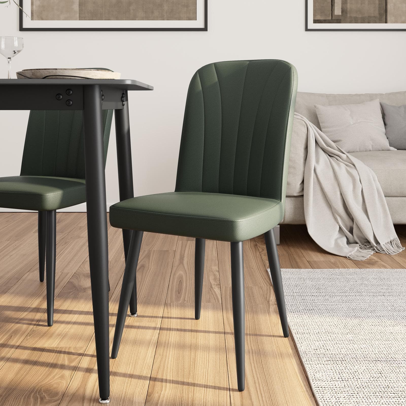 Set 4 sedie da interni imbottite in similpelle verde scuro - Knos