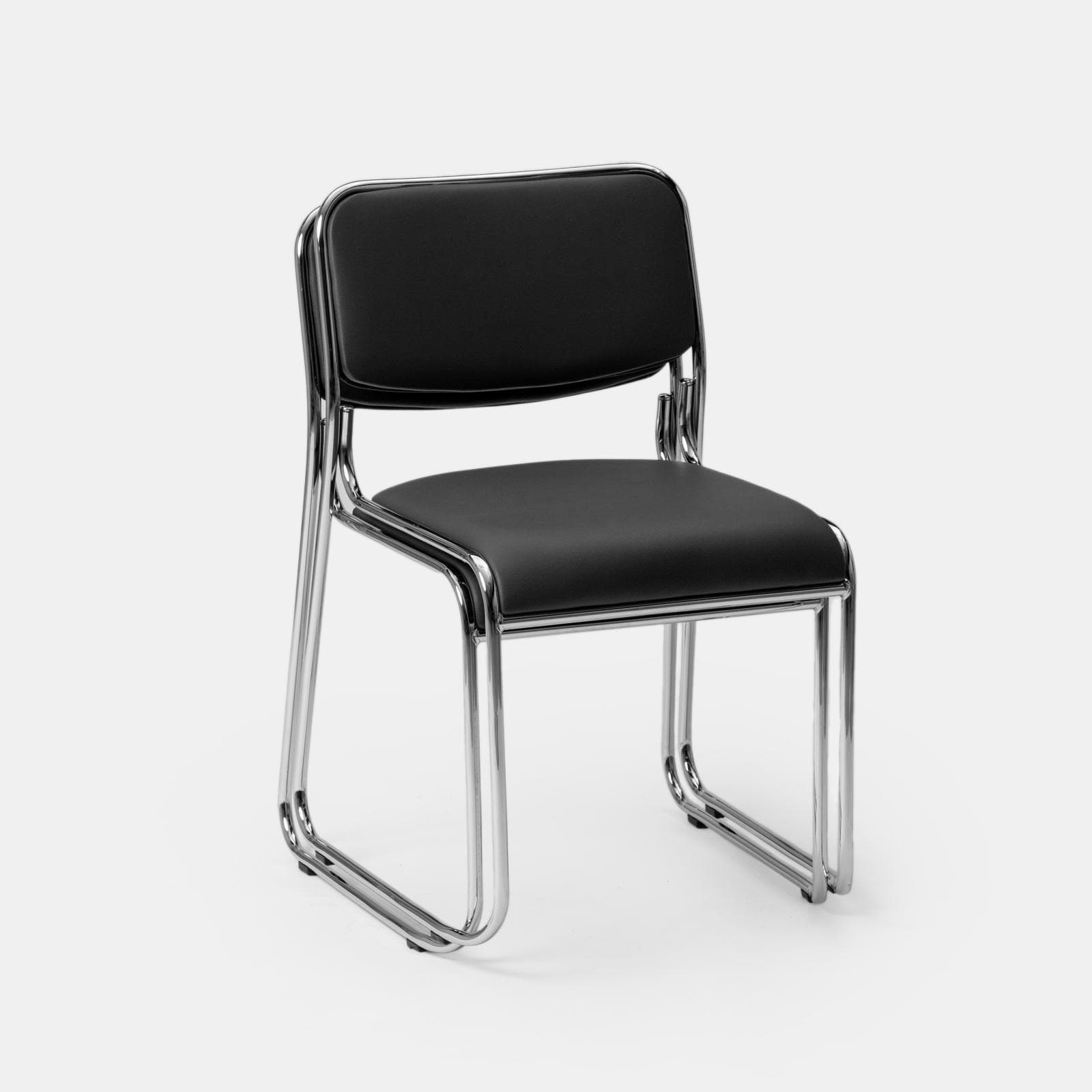 Set 4 sedie da ufficio imbottite in similpelle cognac con gambe a slitta in metallo cromo - Seira