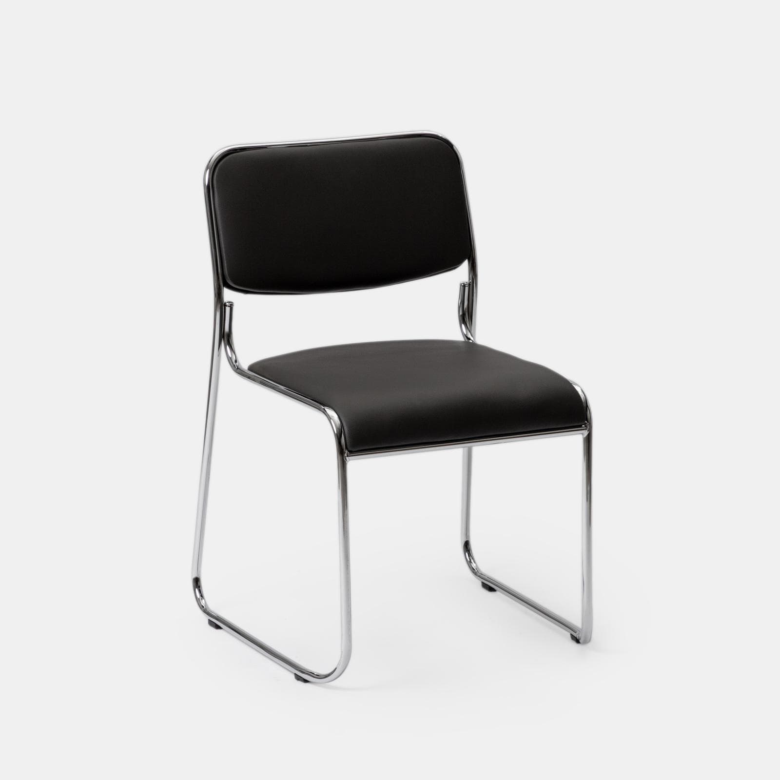 Set 4 sedie da ufficio imbottite in similpelle grigio con gambe a slitta in metallo cromo - Seira