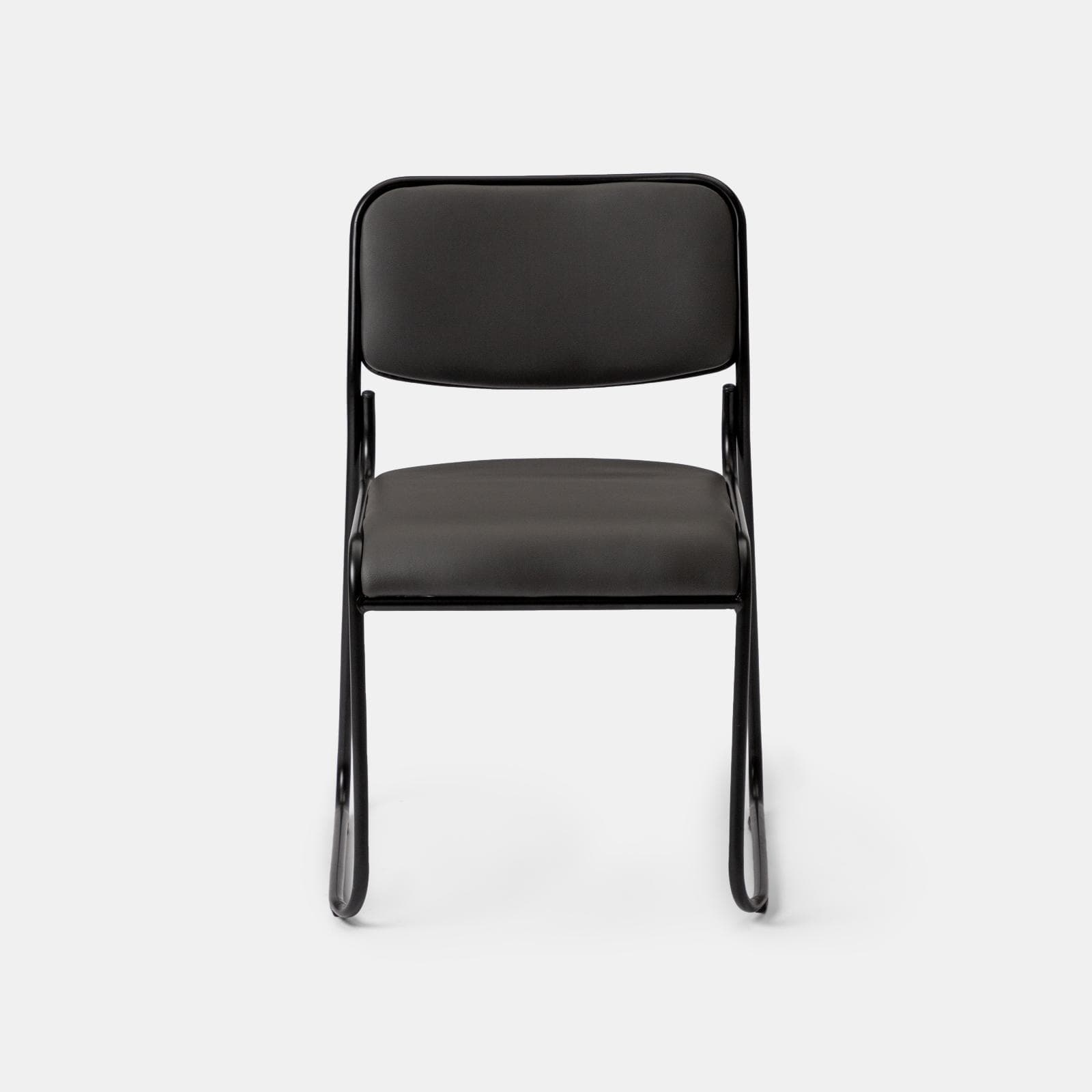 Set 4 sedie da ufficio imbottite in similpelle grigio con gambe a slitta in metallo nero - Seira