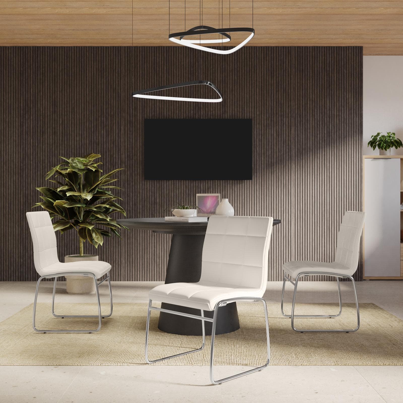 Set 4 sedie da ufficio in similpelle bianco con gambe a slitta cromo - Dilez