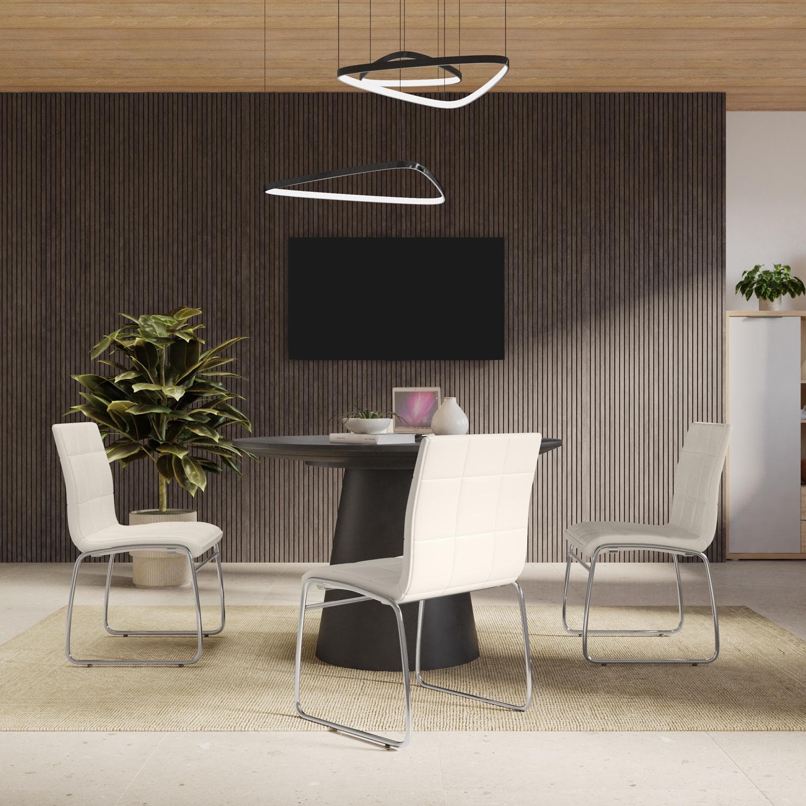 Set 4 sedie da ufficio in similpelle bianco con gambe a slitta cromo - Dilez