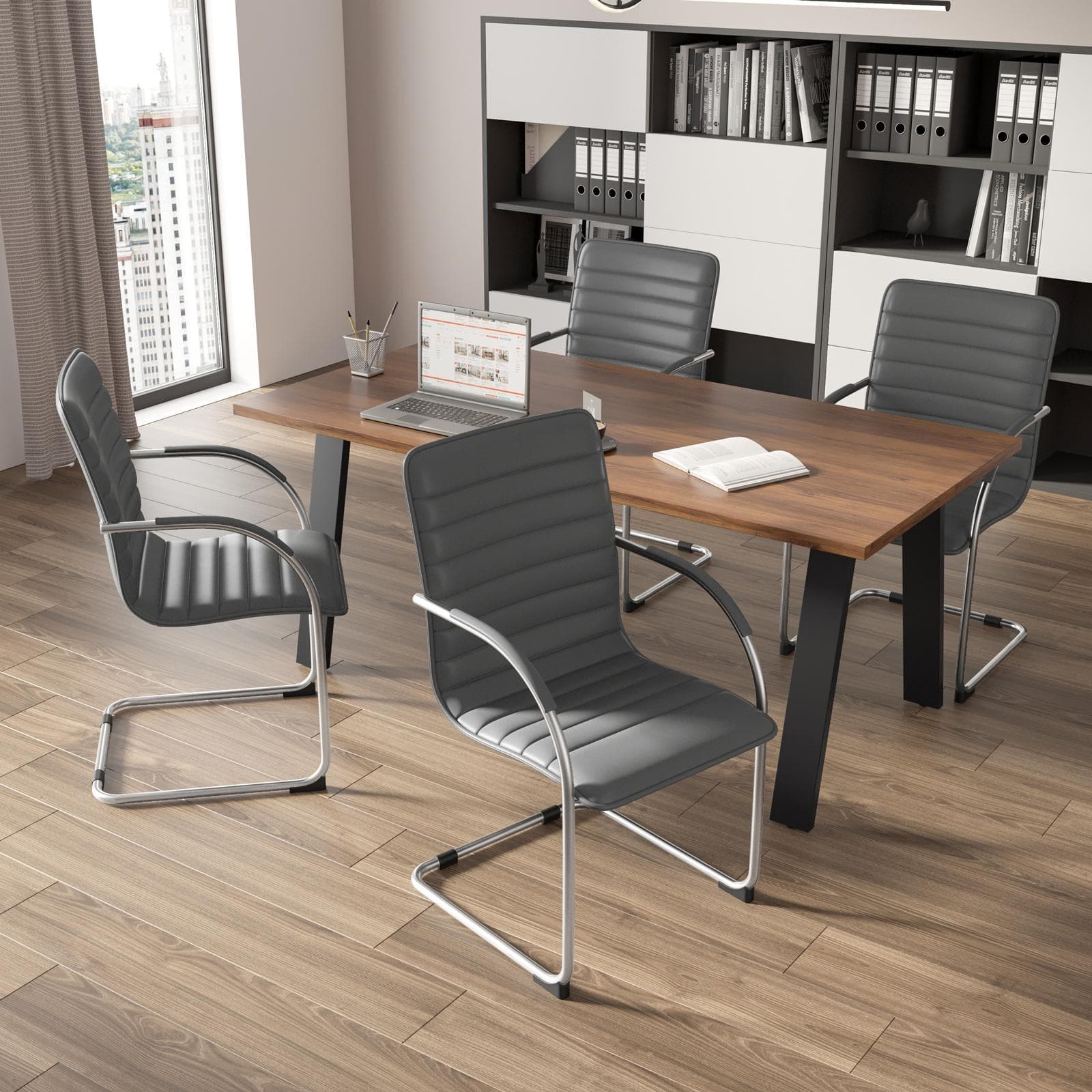 Set 4 sedie da ufficio in similpelle grigio con gambe in metallo cromo - Tamia Level
