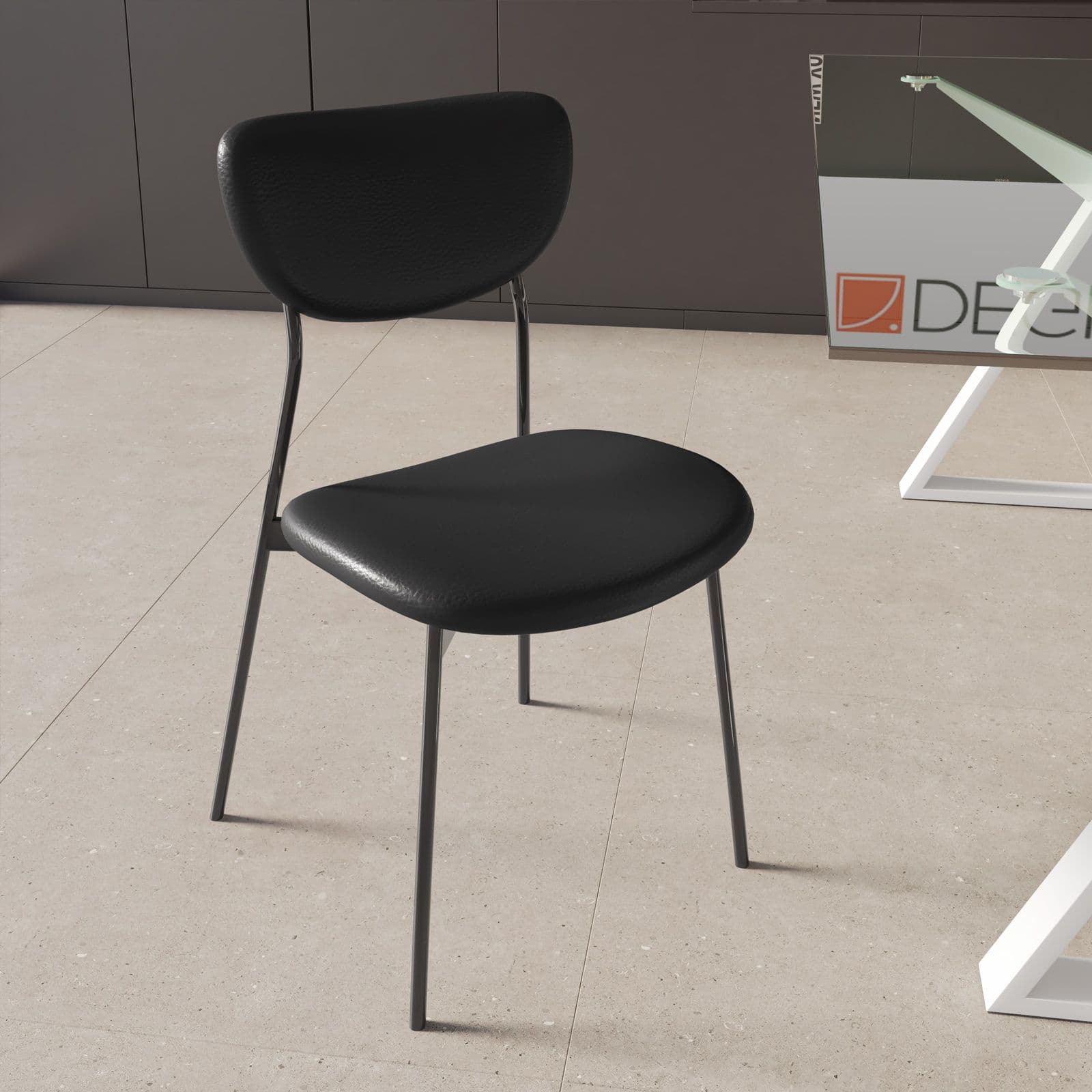 Set 4 sedie da ufficio in similpelle nera con gambe nere - Flaminia